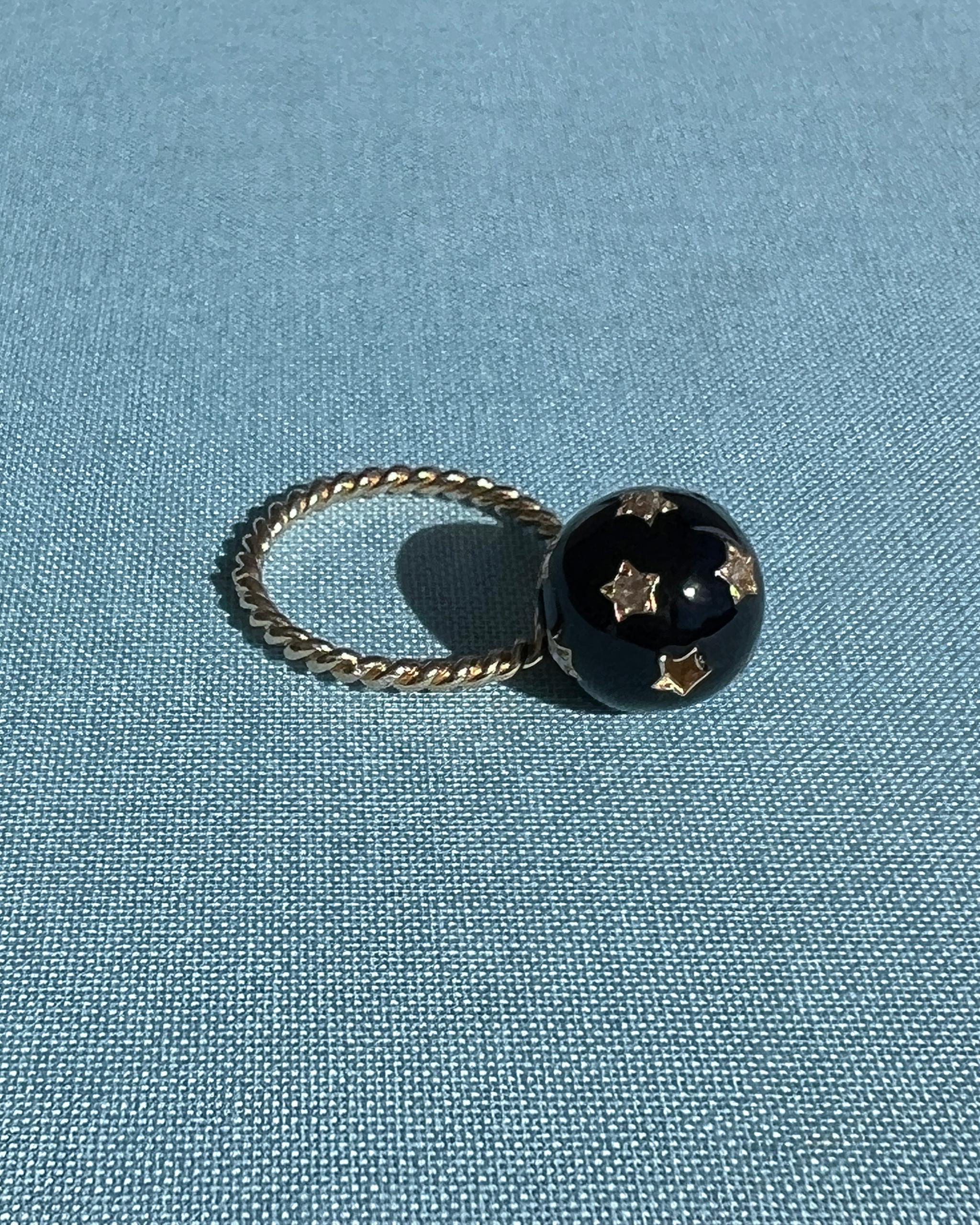 Donna Anello con stella e diamante smaltato nero in vendita