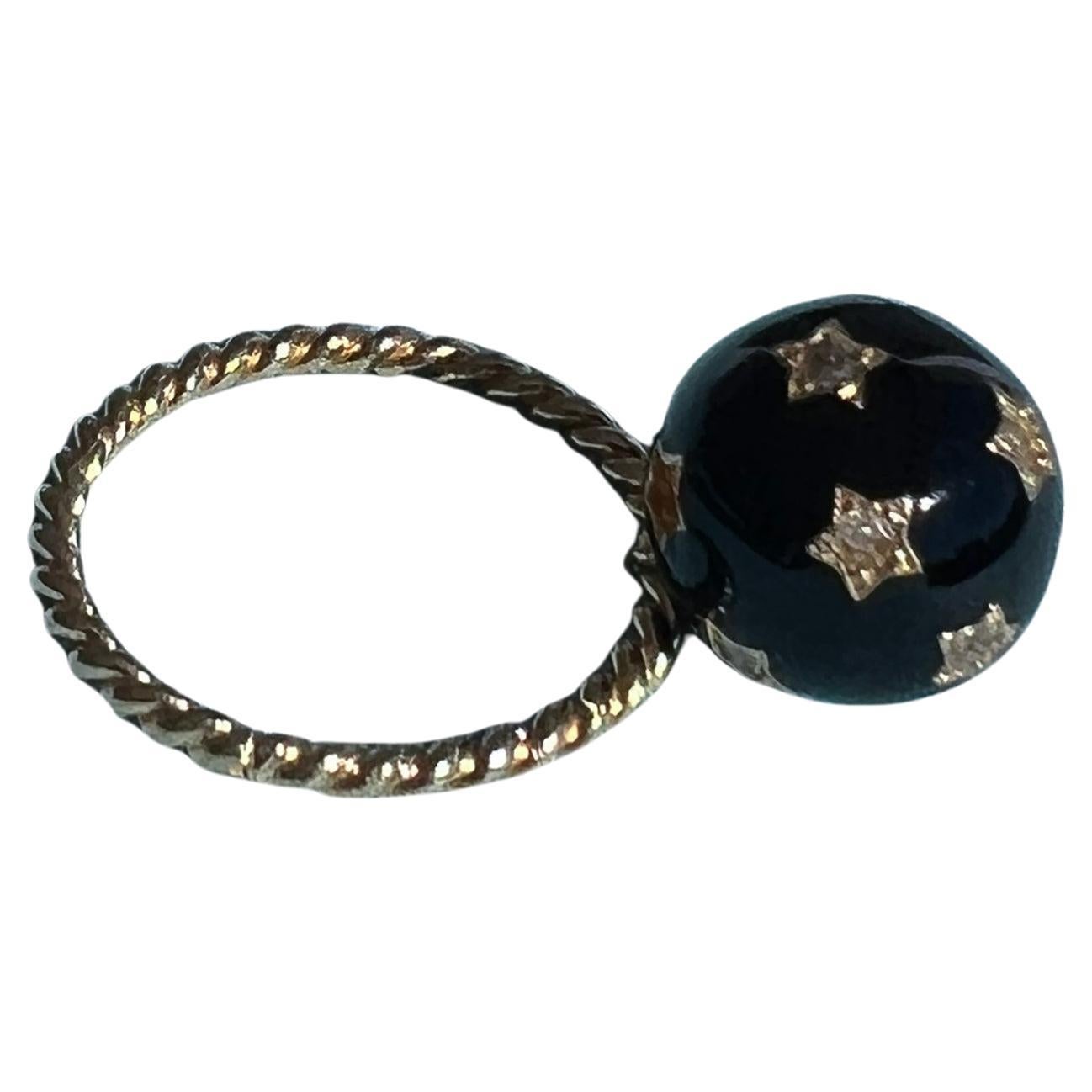 Anillo Orbe Estrella Diamante Esmalte Negro