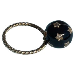 Black Enamel Diamond Star Orb Ring
