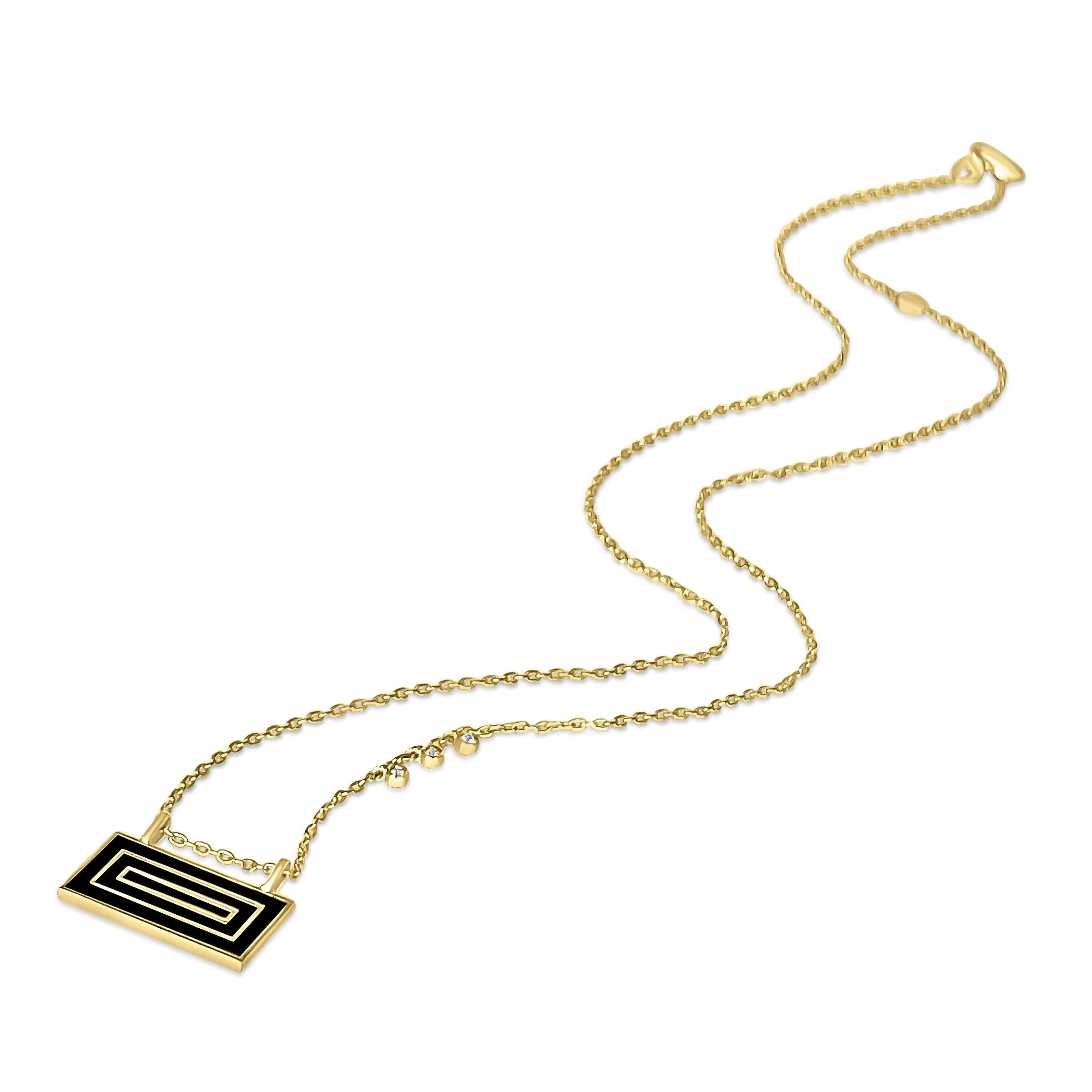 
Part of the New Vintage collection, this necklace is the perfect match for the modern woman: unique, luxurious, distinctive, and versatile.

Handcrafted from 14K solid yellow gold, this necklace features an exquisite black enamel rectangle adorned