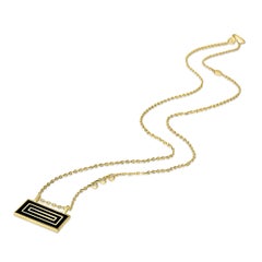 Black Enamel Dogtag  Tag Necklace with Diamond Charms