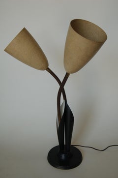 Black Enamel Double Gooseneck Lily Ivory Desk Table Lamp with Fiberglass Shades