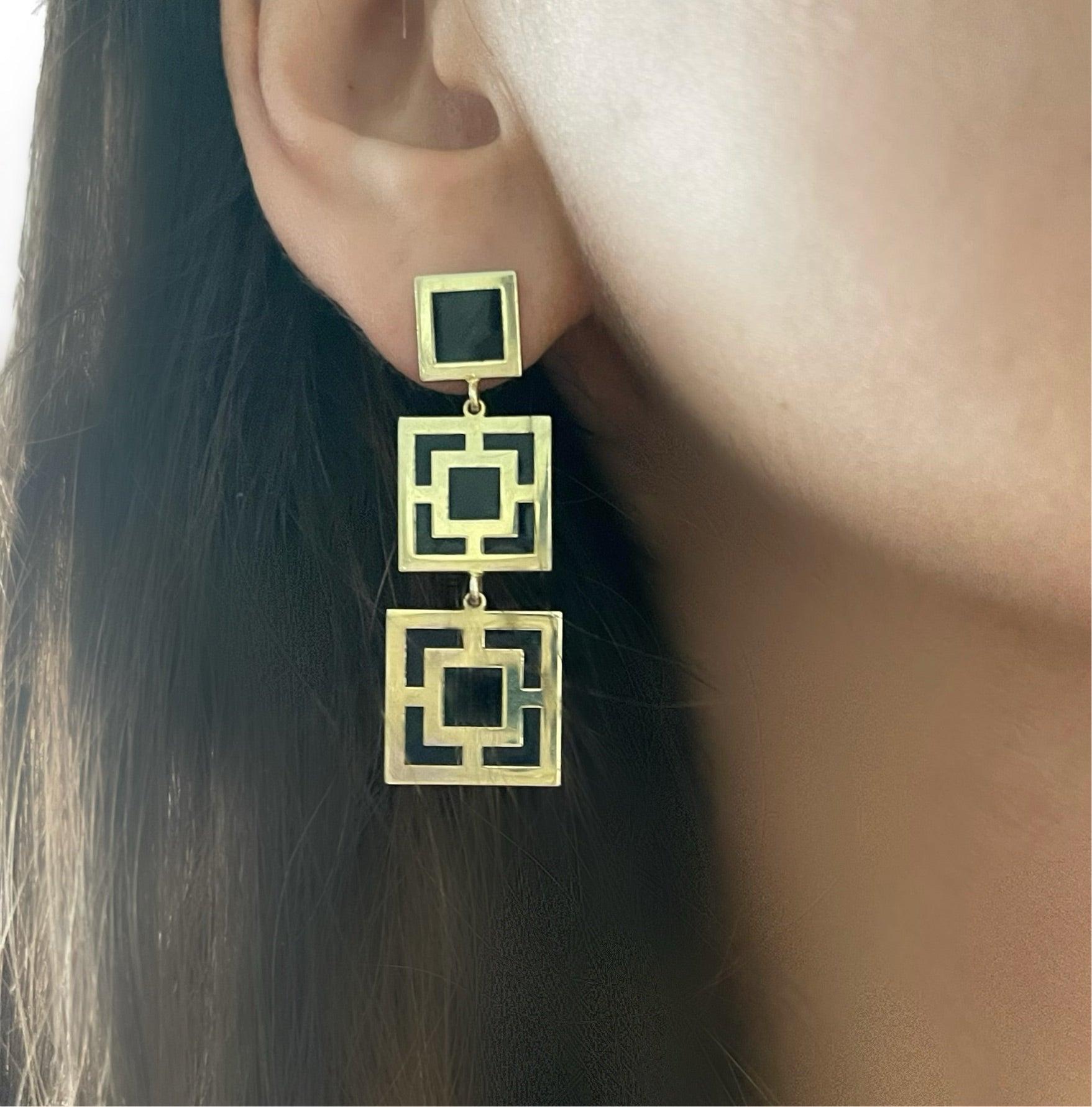 Classic, Modern, Geometric with a bit of Art Deco character these earrings are Inspired by Helen of Troy known globally for her beauty. Your choice of earrings for intimate dinners and special events that you will keep for a lifetime.

These