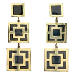 Black Enamel Earrings Helen of Troy Art Deco Style 14K Yellow Gold