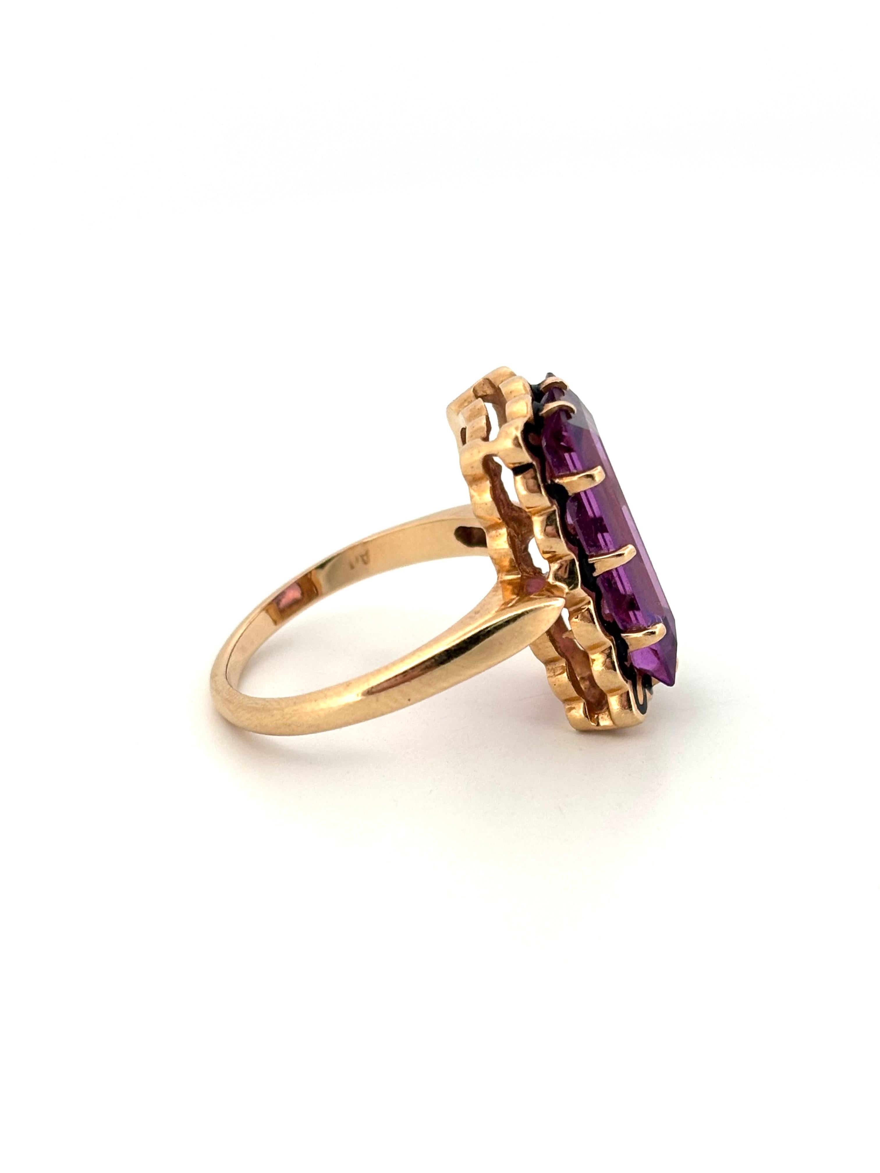 Schwarzer Emaille Smaragd Cut lila Amethyst 14K Gelbgold Ring Größe 6,5 (Smaragdschliff) im Angebot