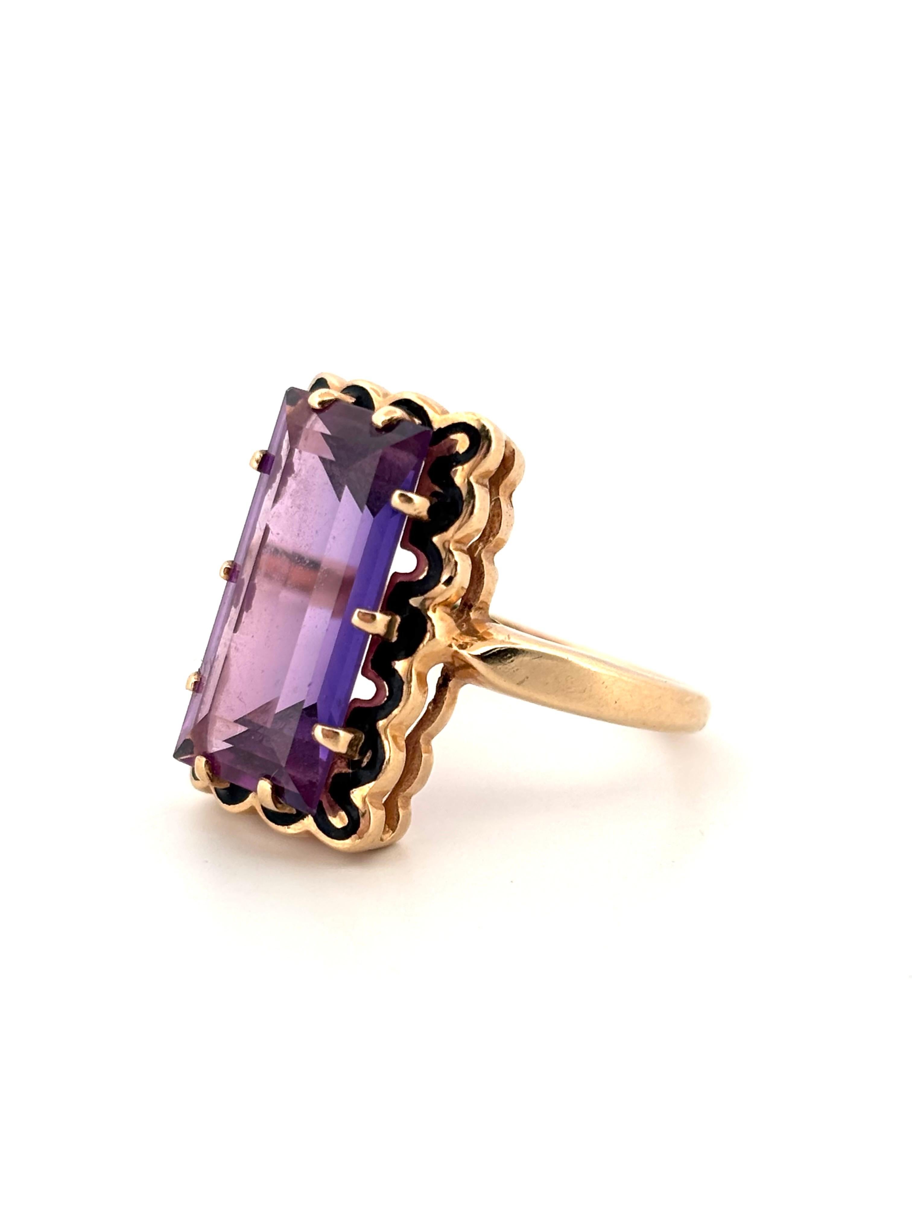 Schwarzer Emaille Smaragd Cut lila Amethyst 14K Gelbgold Ring Größe 6,5 im Zustand „Gut“ im Angebot in Sewickley, PA