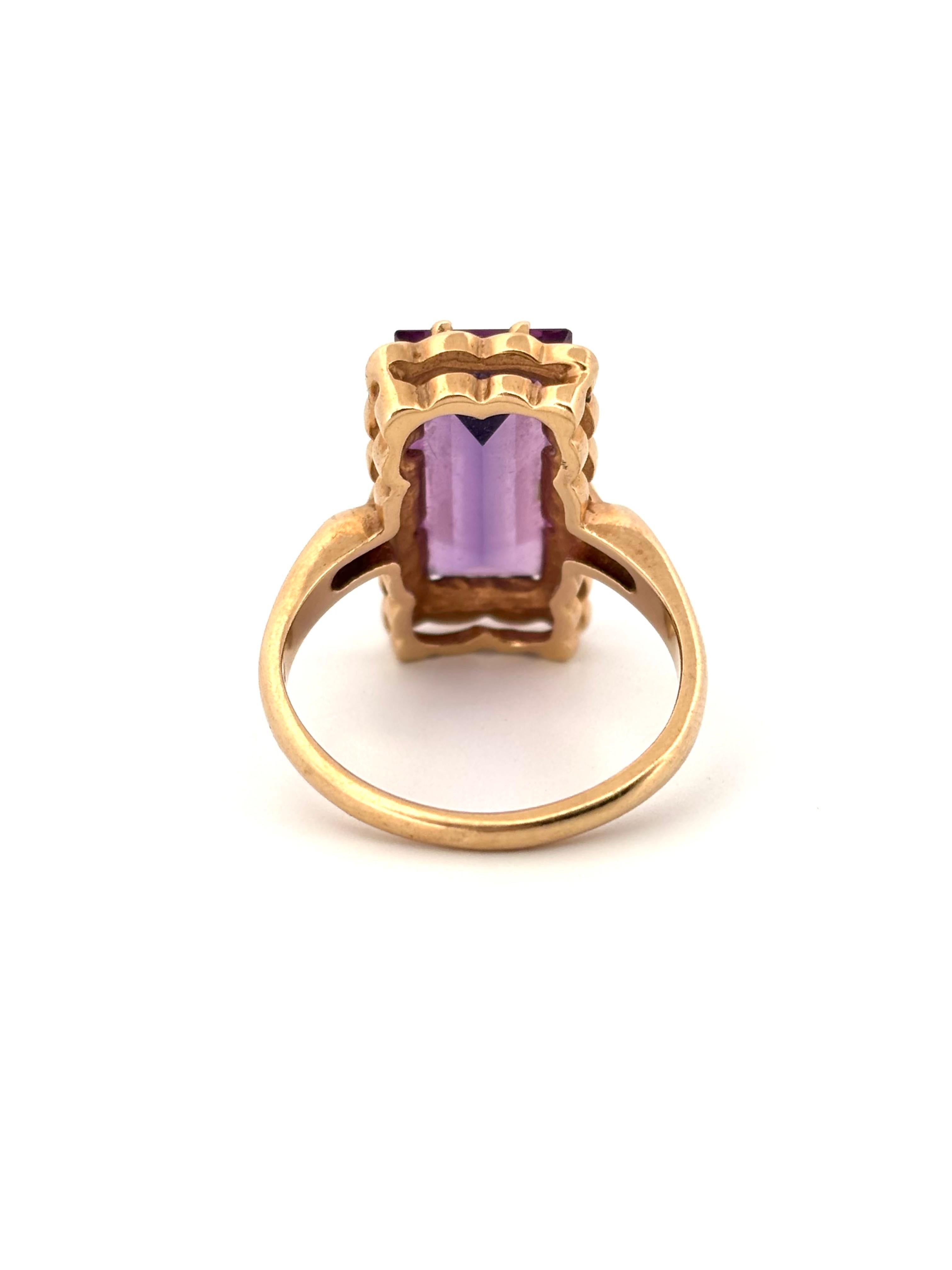 Schwarzer Emaille Smaragd Cut lila Amethyst 14K Gelbgold Ring Größe 6,5 im Angebot 1