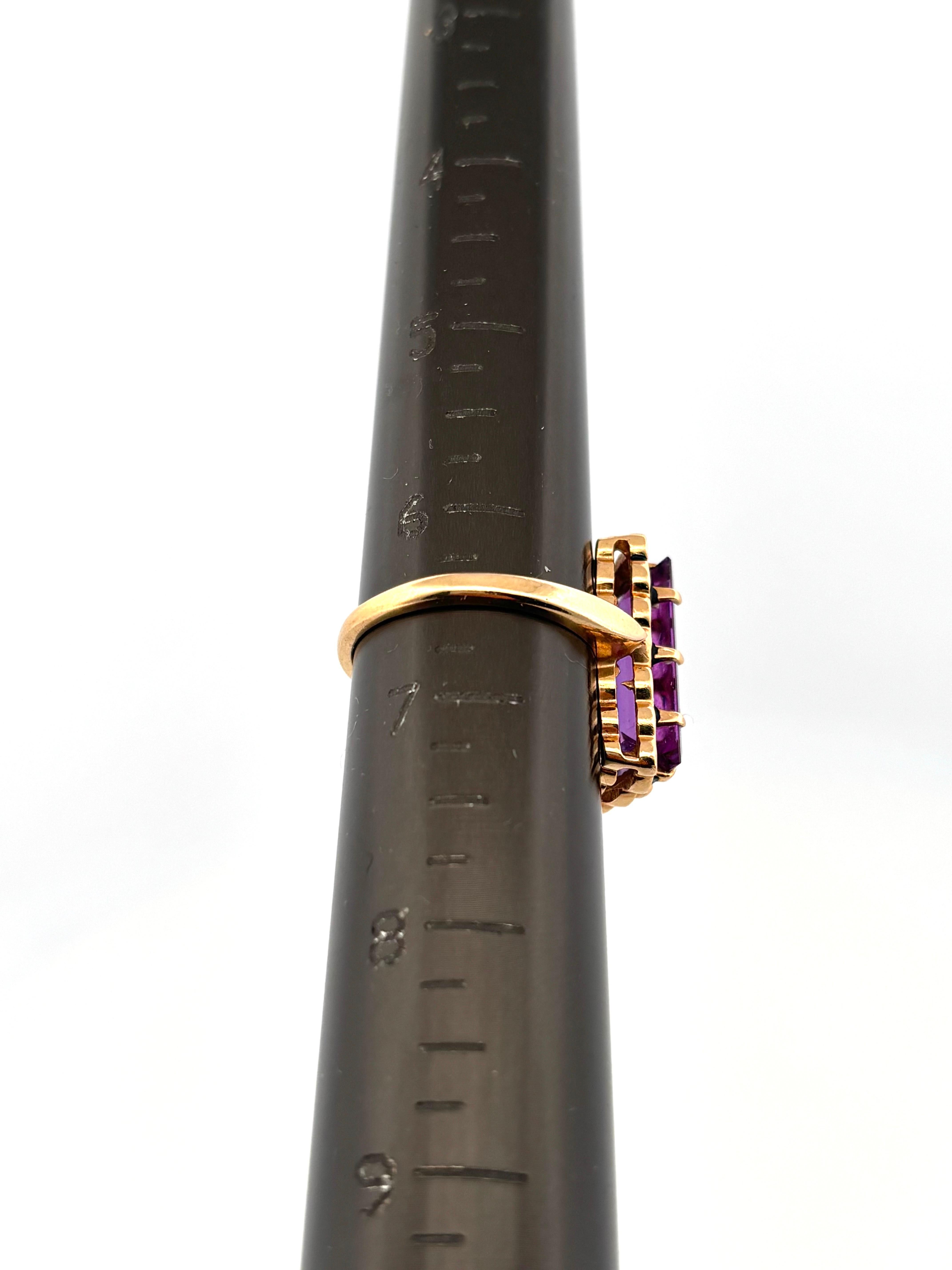Schwarzer Emaille Smaragd Cut lila Amethyst 14K Gelbgold Ring Größe 6,5 im Angebot 2