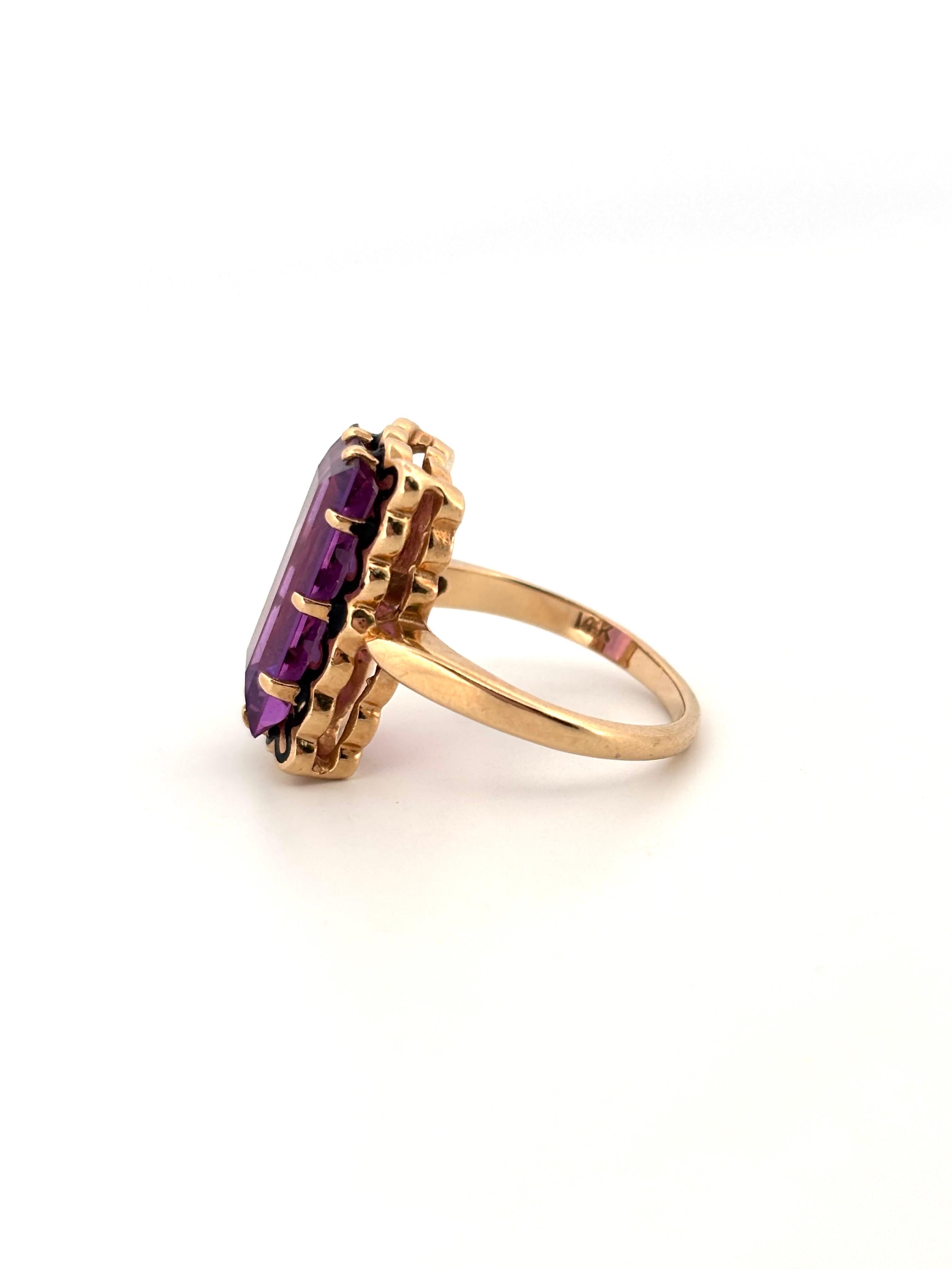 Schwarzer Emaille Smaragd Cut lila Amethyst 14K Gelbgold Ring Größe 6,5 im Angebot 3
