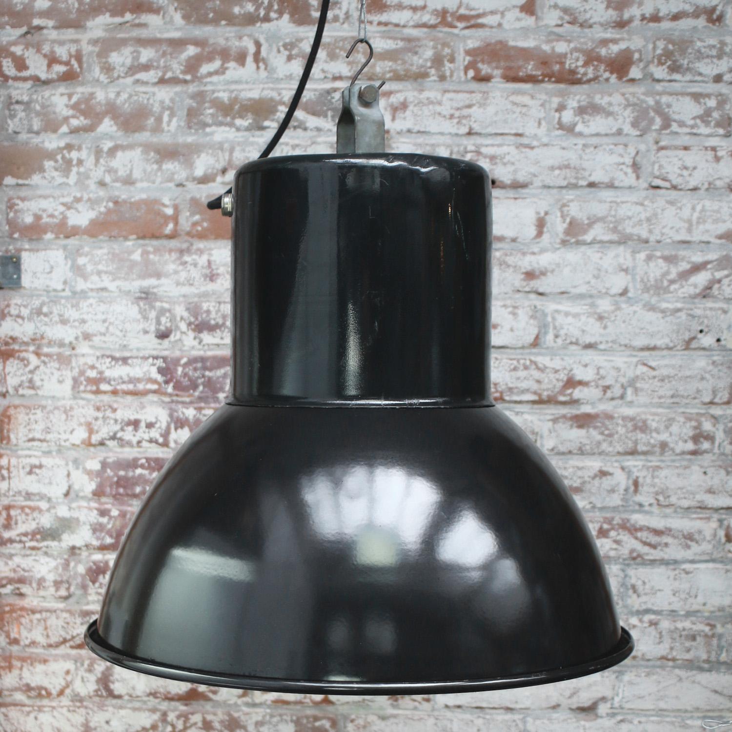 20th Century Black Enamel French Vintage Industrial Pendant Lights  For Sale