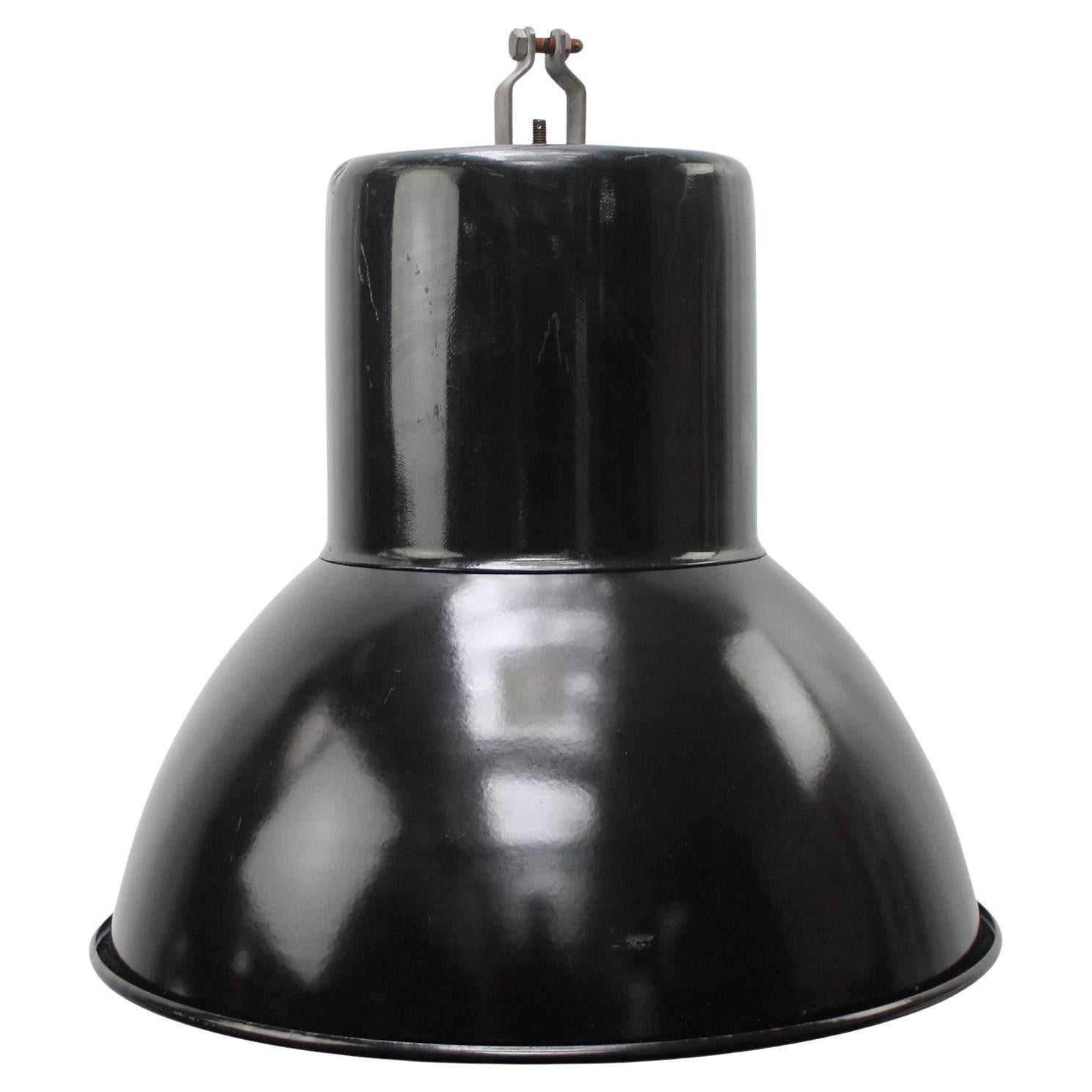 Lights de pendentifs industriels vintage français en émail noir 