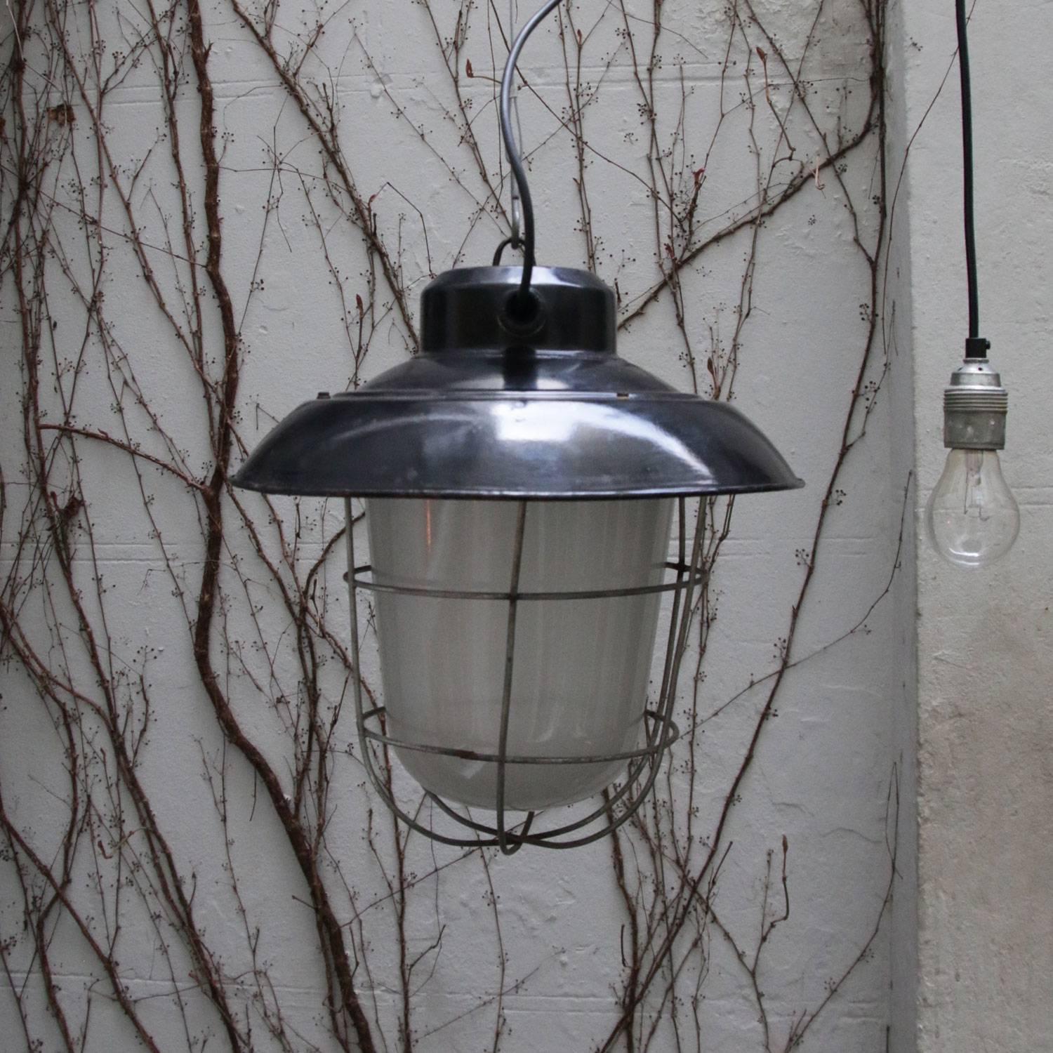 Black Enamel Frosted Glass Vintage Industrial Lamp Pendants 2