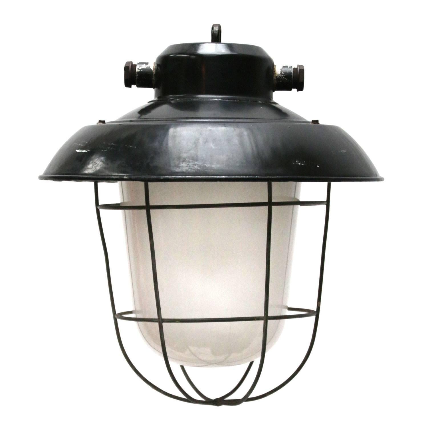 Black Enamel Frosted Glass Vintage Industrial Lamp Pendants