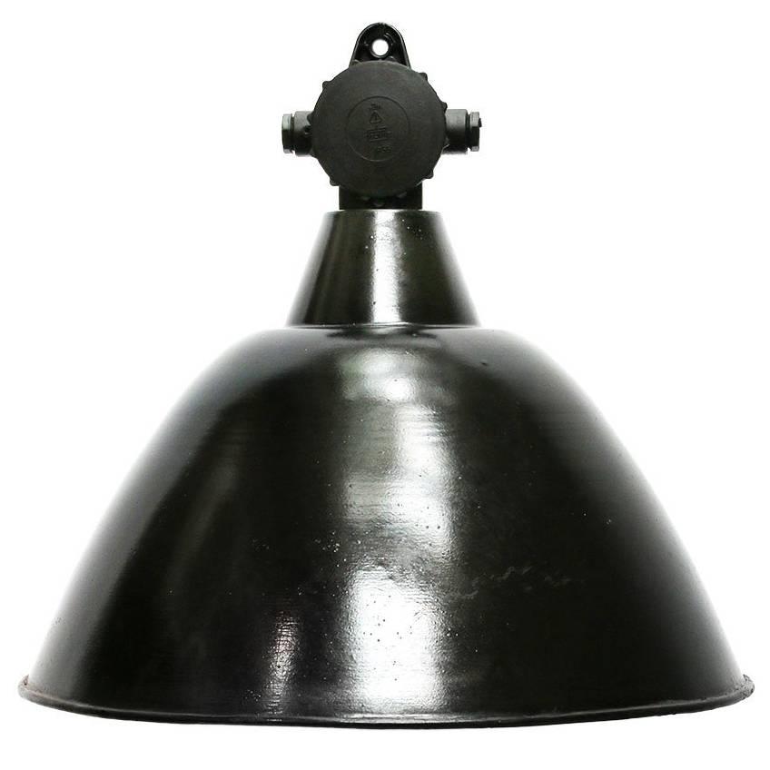 Lampe pendante industrielle en bakélite avec émail noir