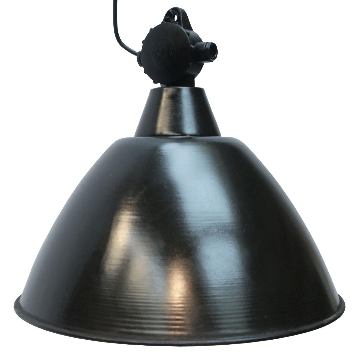 Black Enamel German Vintage Industrial Bakelite Top Pendant Light For Sale 2