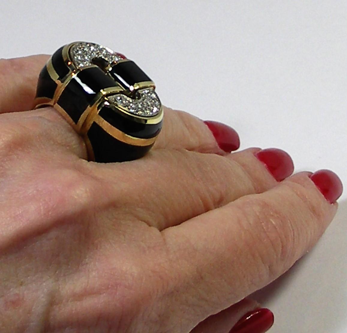 Black Enamel Gold and Diamond Ring Large Scale 5