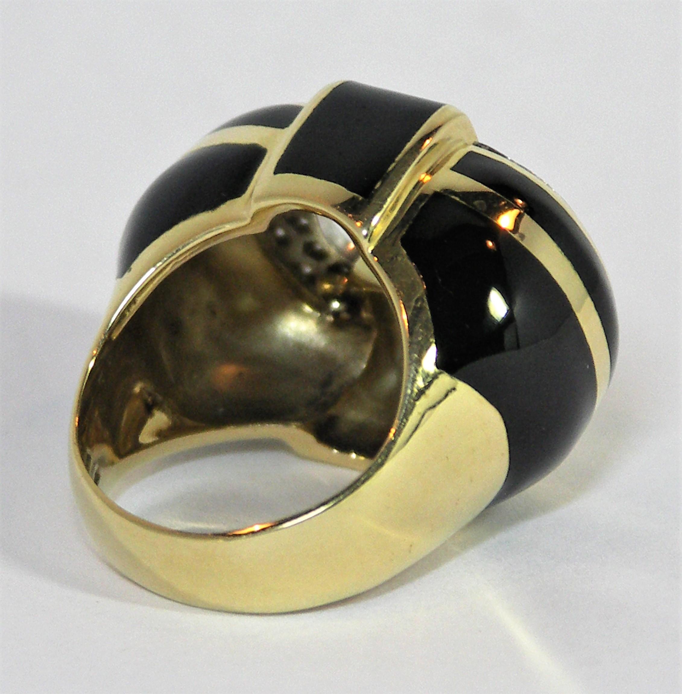 Black Enamel Gold and Diamond Ring Large Scale 1