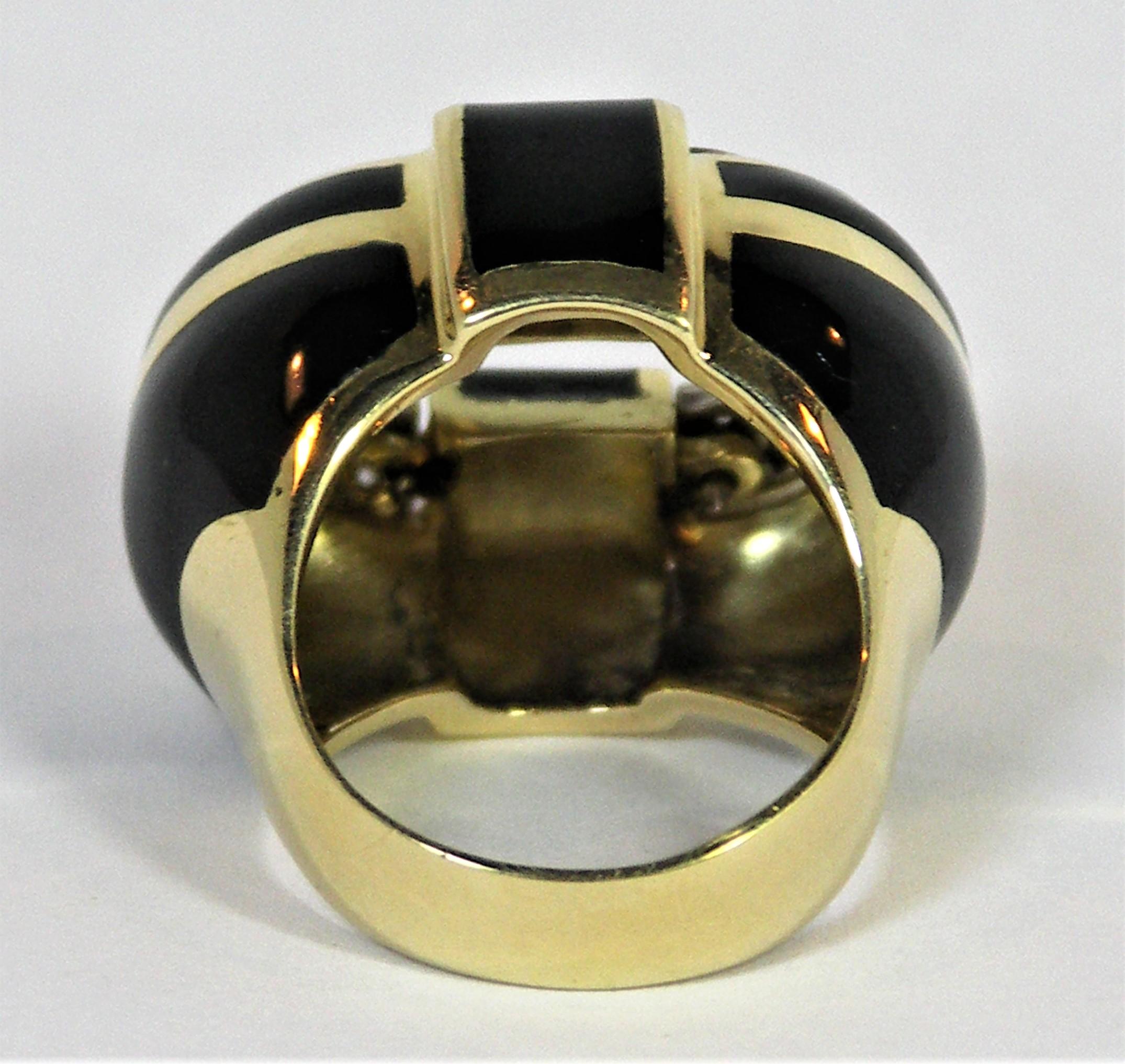 Black Enamel Gold and Diamond Ring Large Scale 2