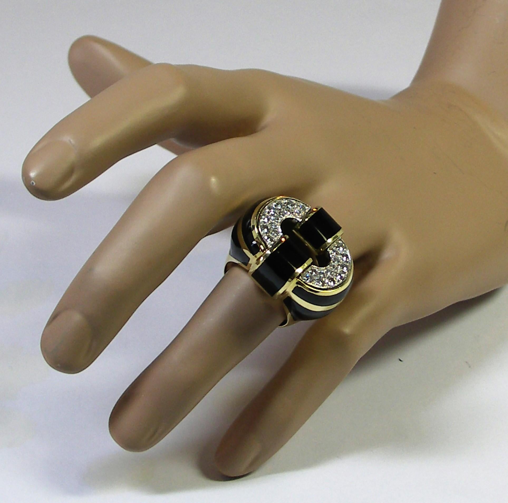 Black Enamel Gold and Diamond Ring Large Scale 3