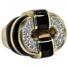 Black Enamel Gold and Diamond Ring Large Scale Black Enamel Gold and Diamond Ring Large Scale