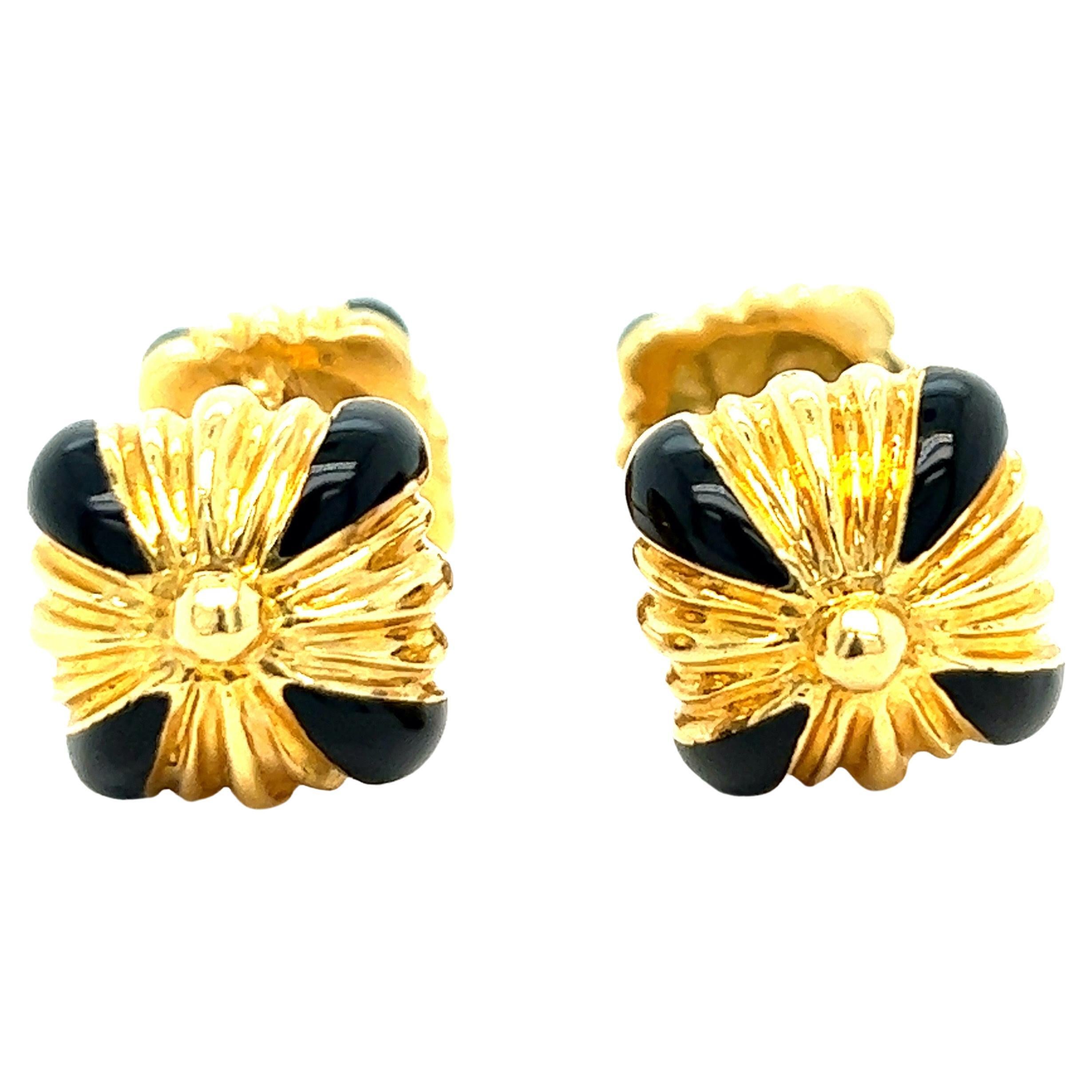 Black Enamel Gold Cufflinks For Sale