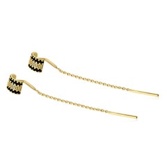 Black Enamel Granulation Threader Hoop Earrings
