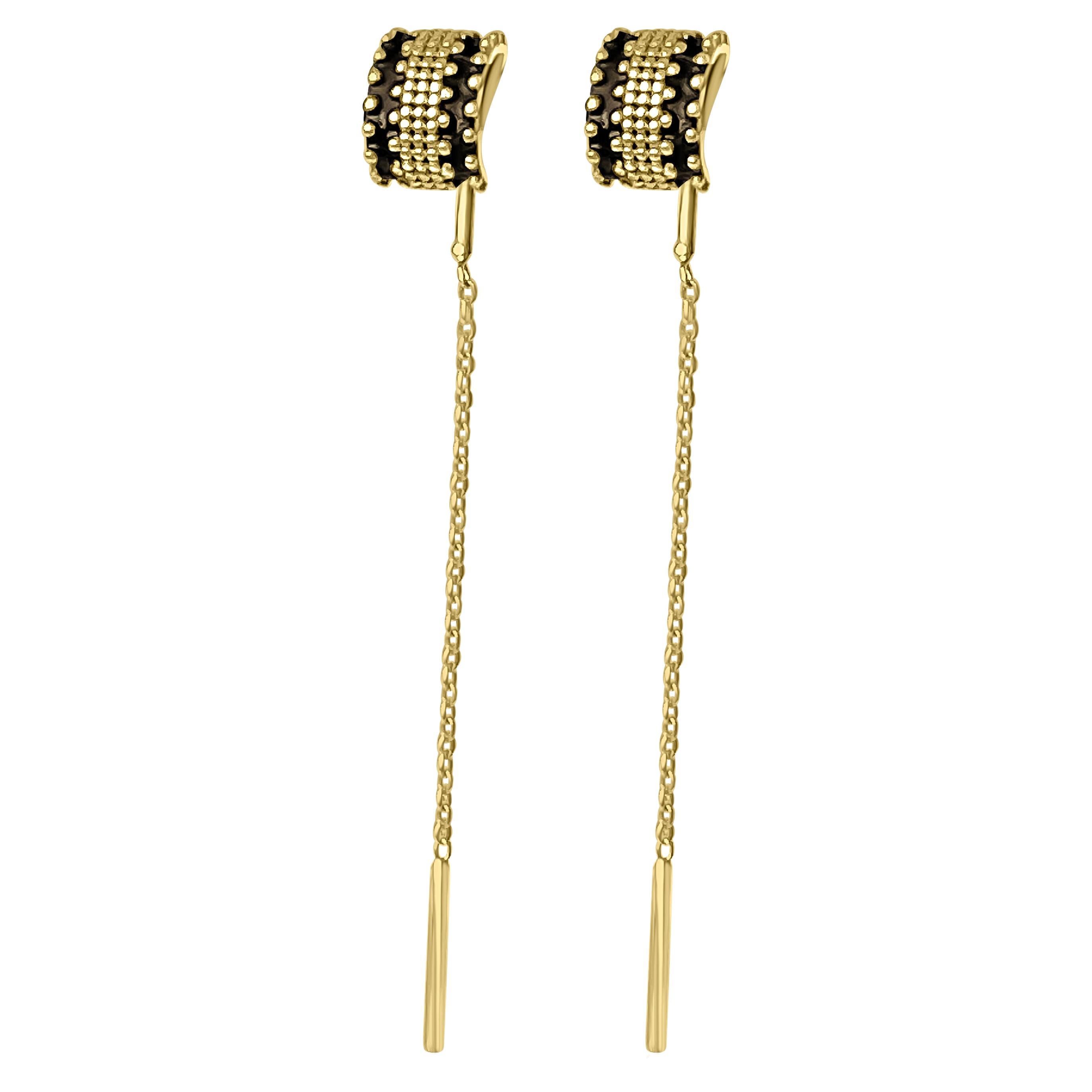 Schwarzer Emaille-Granulateinfädler-Ohrring im Angebot