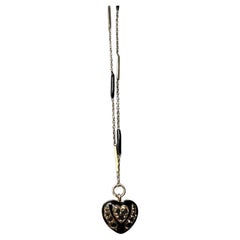 Black Enamel Heart Necklace Black Diamond Victorian Style