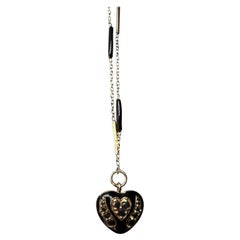 Black Diamond Heart Necklace Black Enamel Victorian Style