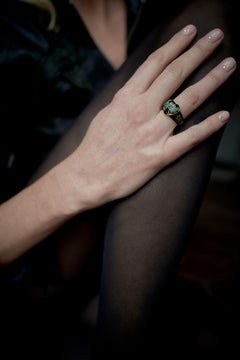 Black Enamel Heart Ring Emerald Victorian Style J Dauphin