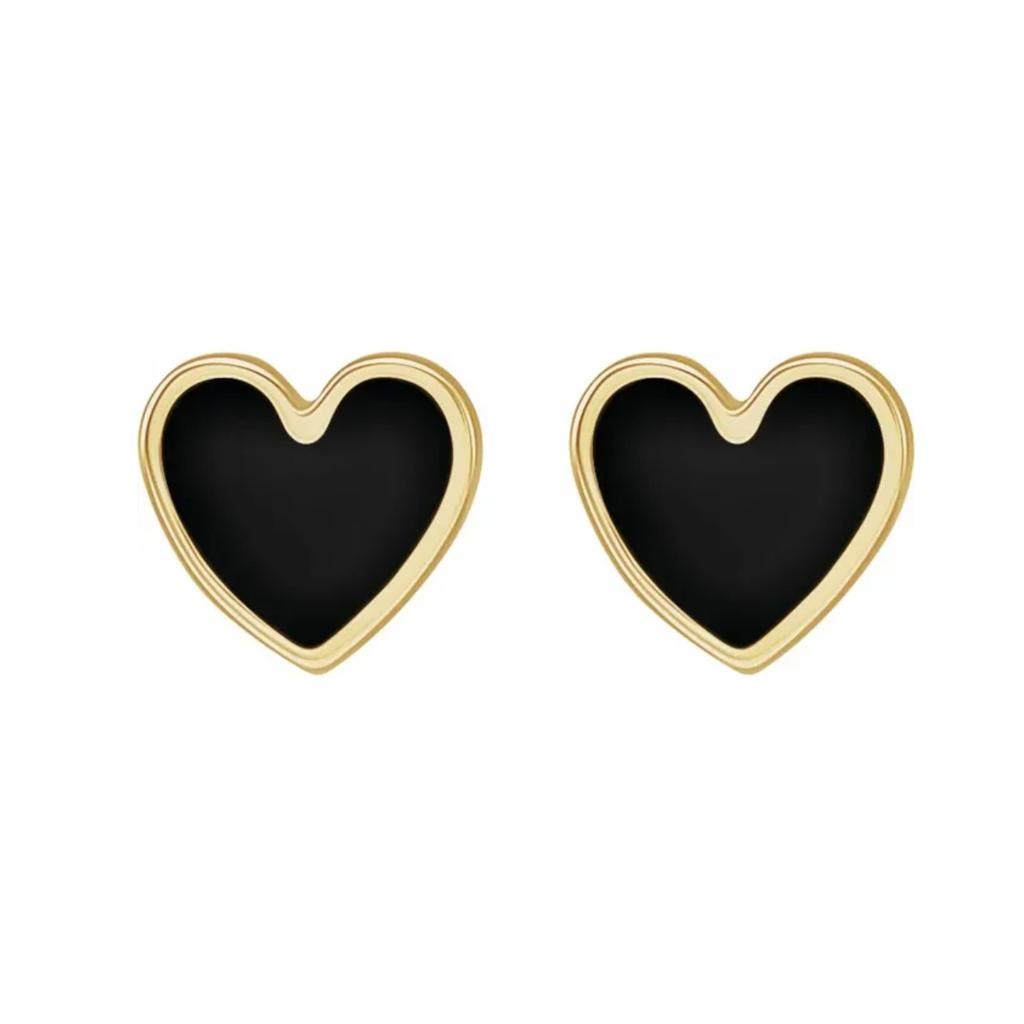 Black Enamel Heart Studs Petite Earring Stack 14K Gold Contemporary Love For Sale 2