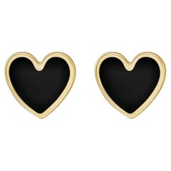 Black Enamel Heart Studs Petite Earring Stack 14K Gold Contemporary Love