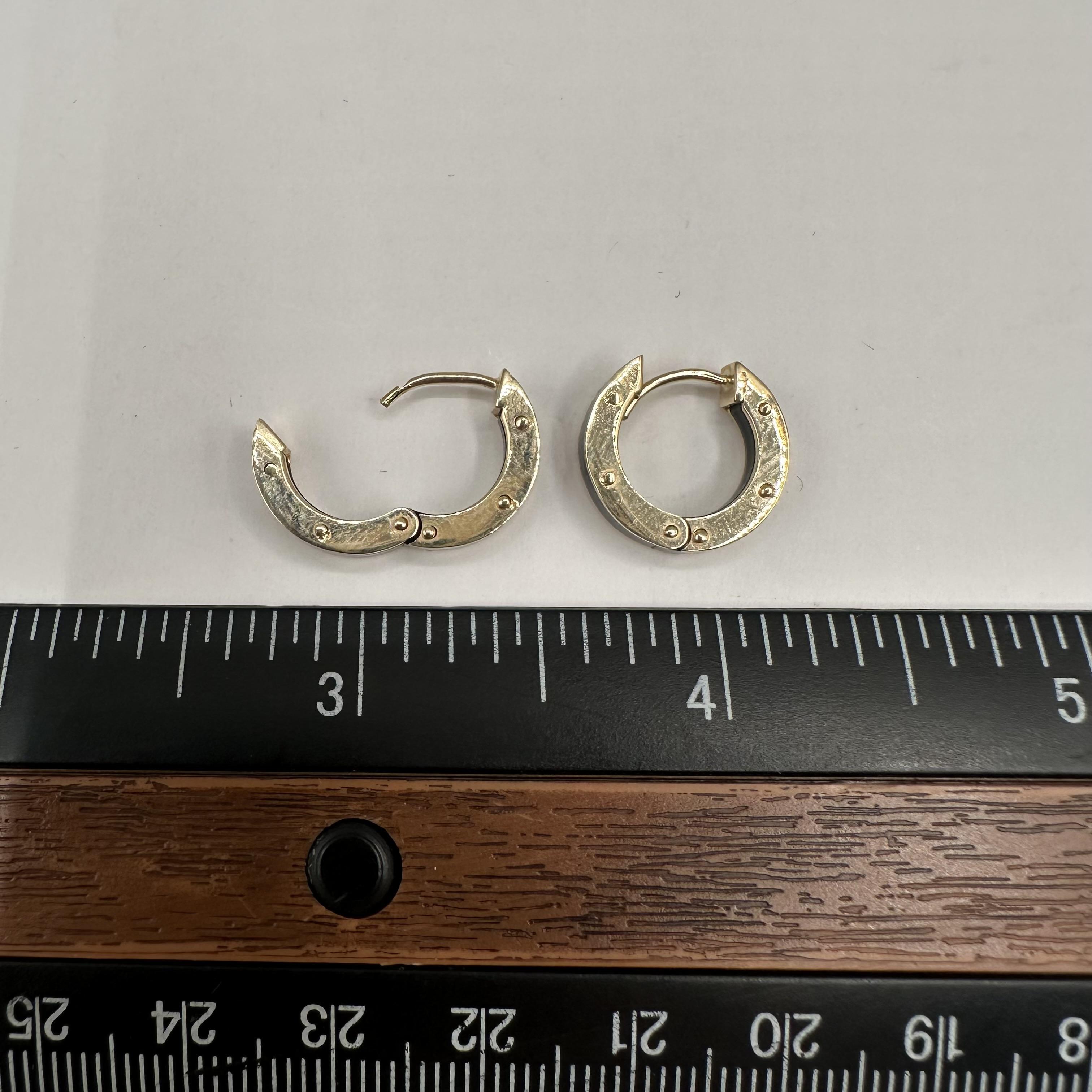Black Enamel Huggies in 14kt Yellow Gold – 4.3mm Width, 14.7mm Diameter For Sale 1
