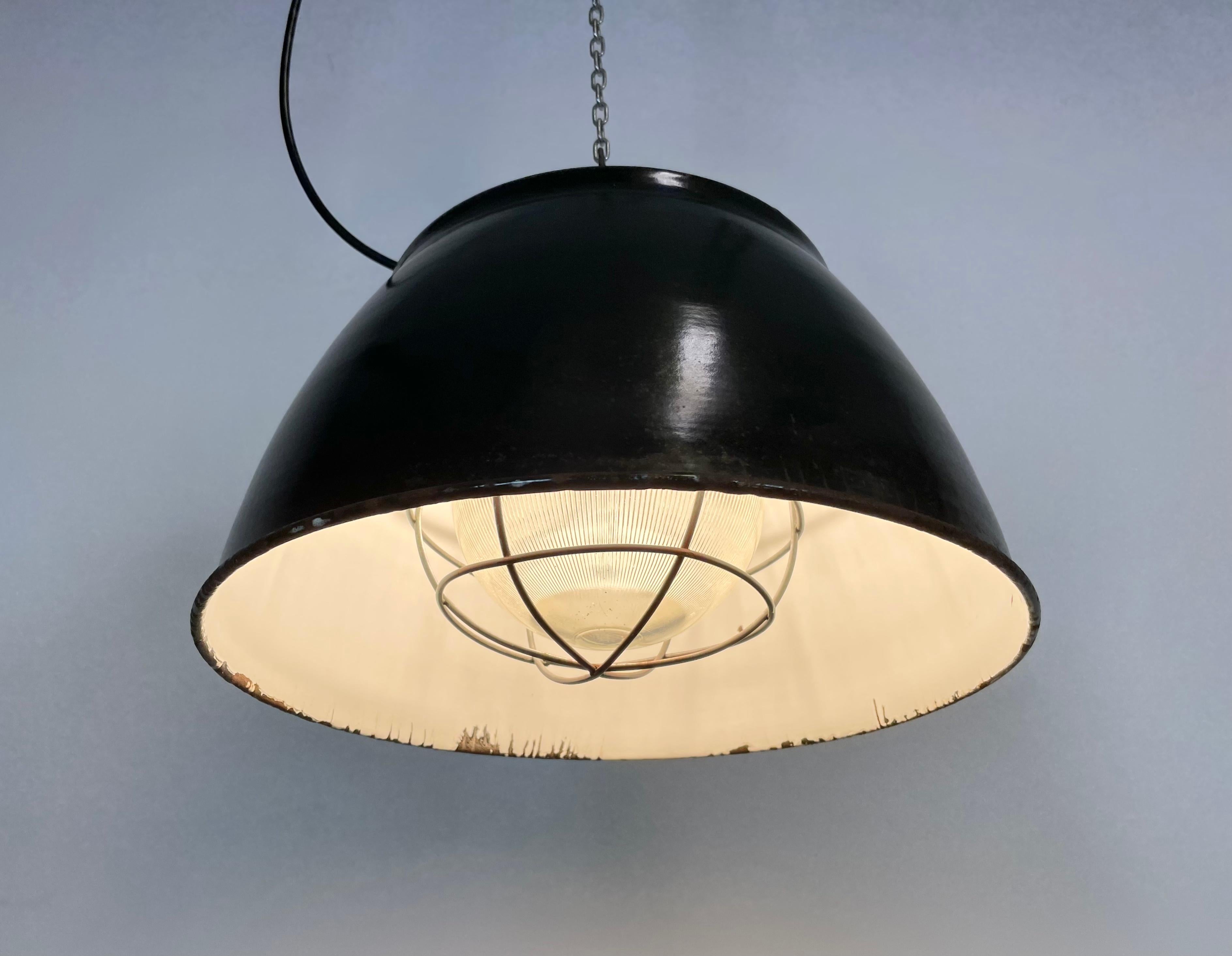 Black Enamel Industrial Factory Cage Pendant Light, 1950s For Sale 5