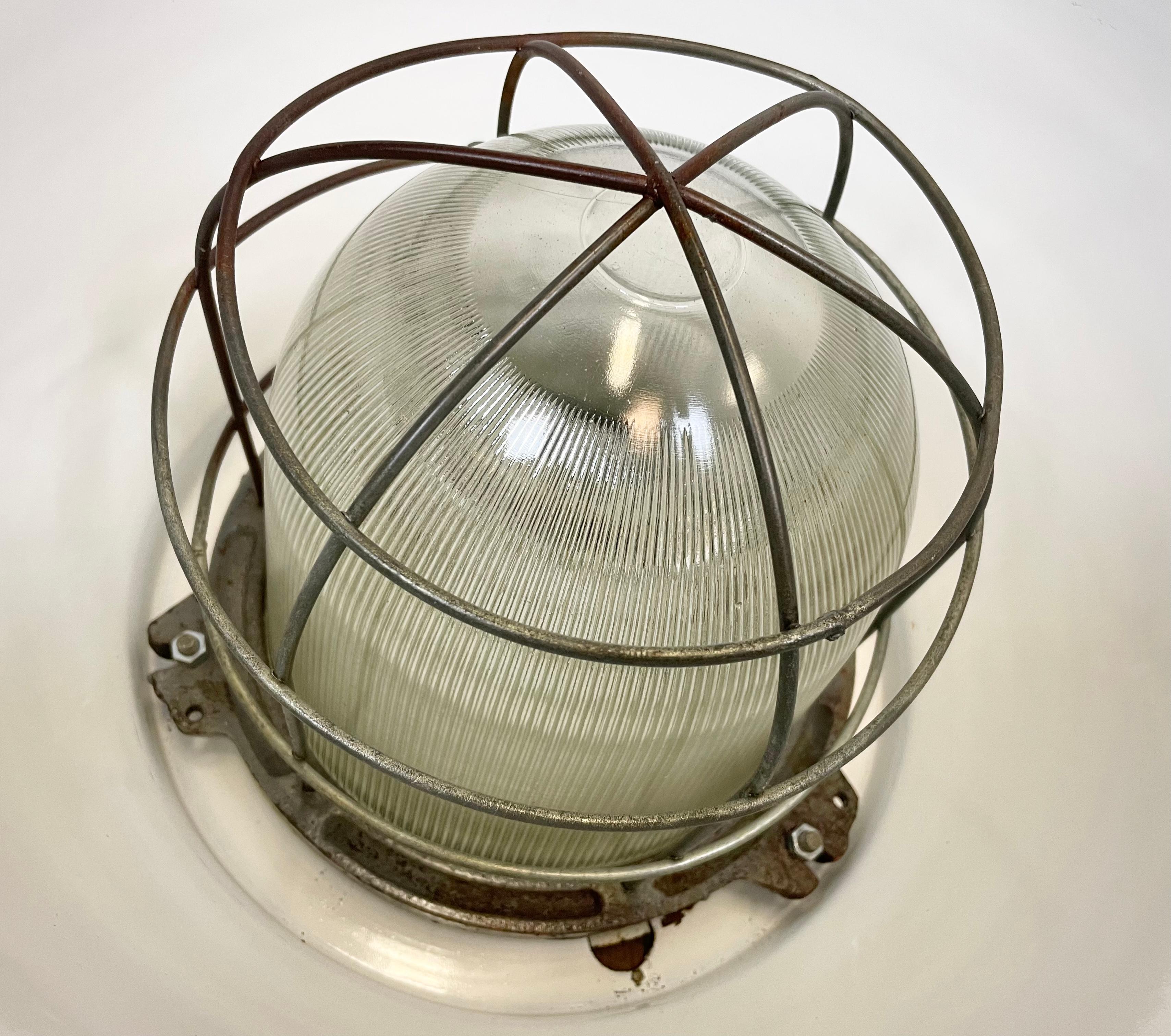 Black Enamel Industrial Factory Cage Pendant Light, 1950s For Sale 7
