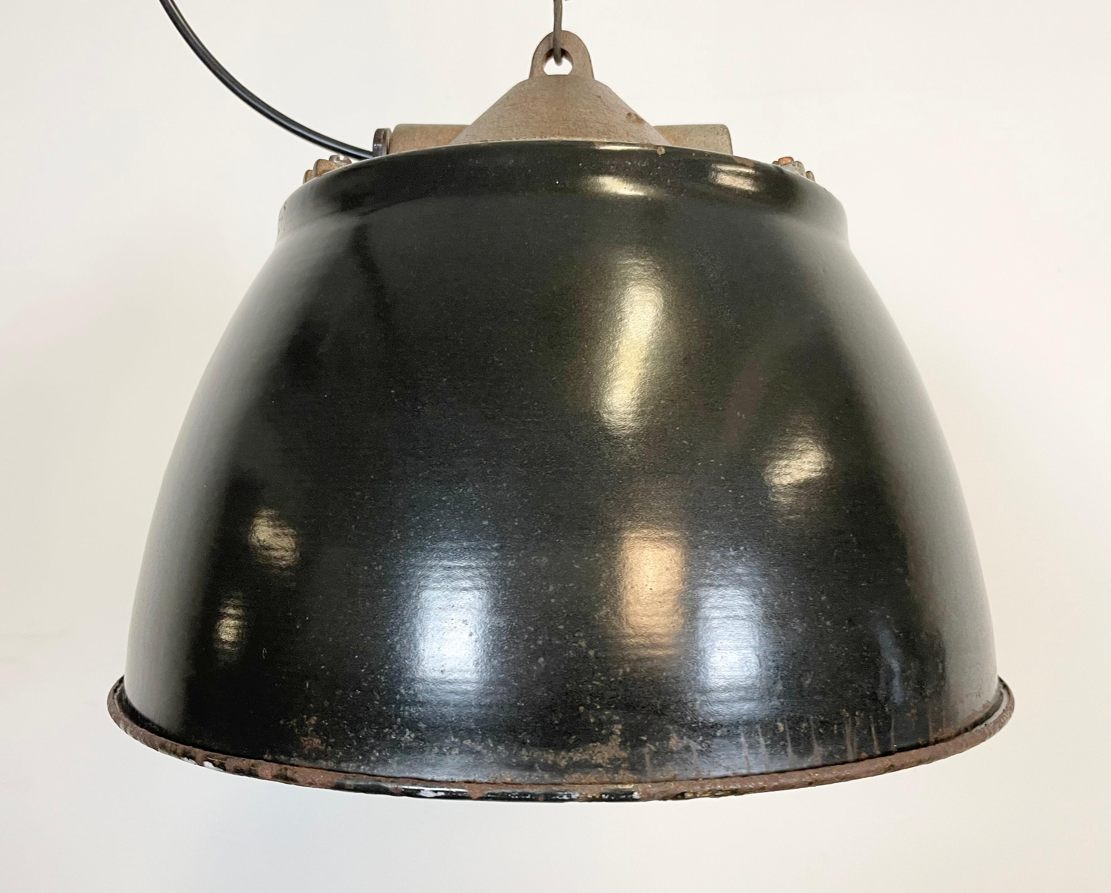 Black Enamel Industrial Factory Cage Pendant Light, 1950s For Sale 1