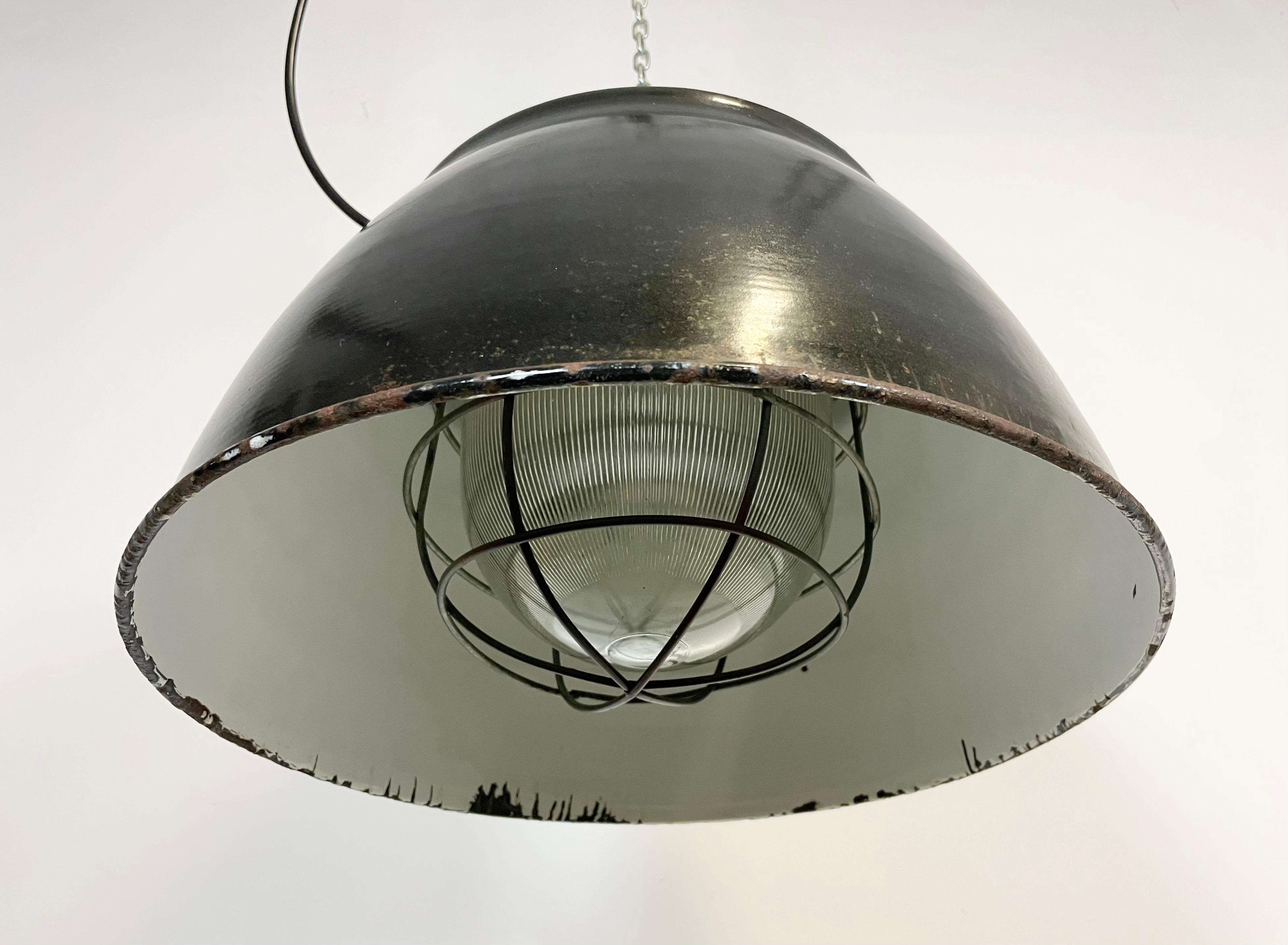 Black Enamel Industrial Factory Cage Pendant Light, 1950s For Sale 3