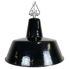 Black Enamel Industrial Factory Pendant Lamp, 1950s