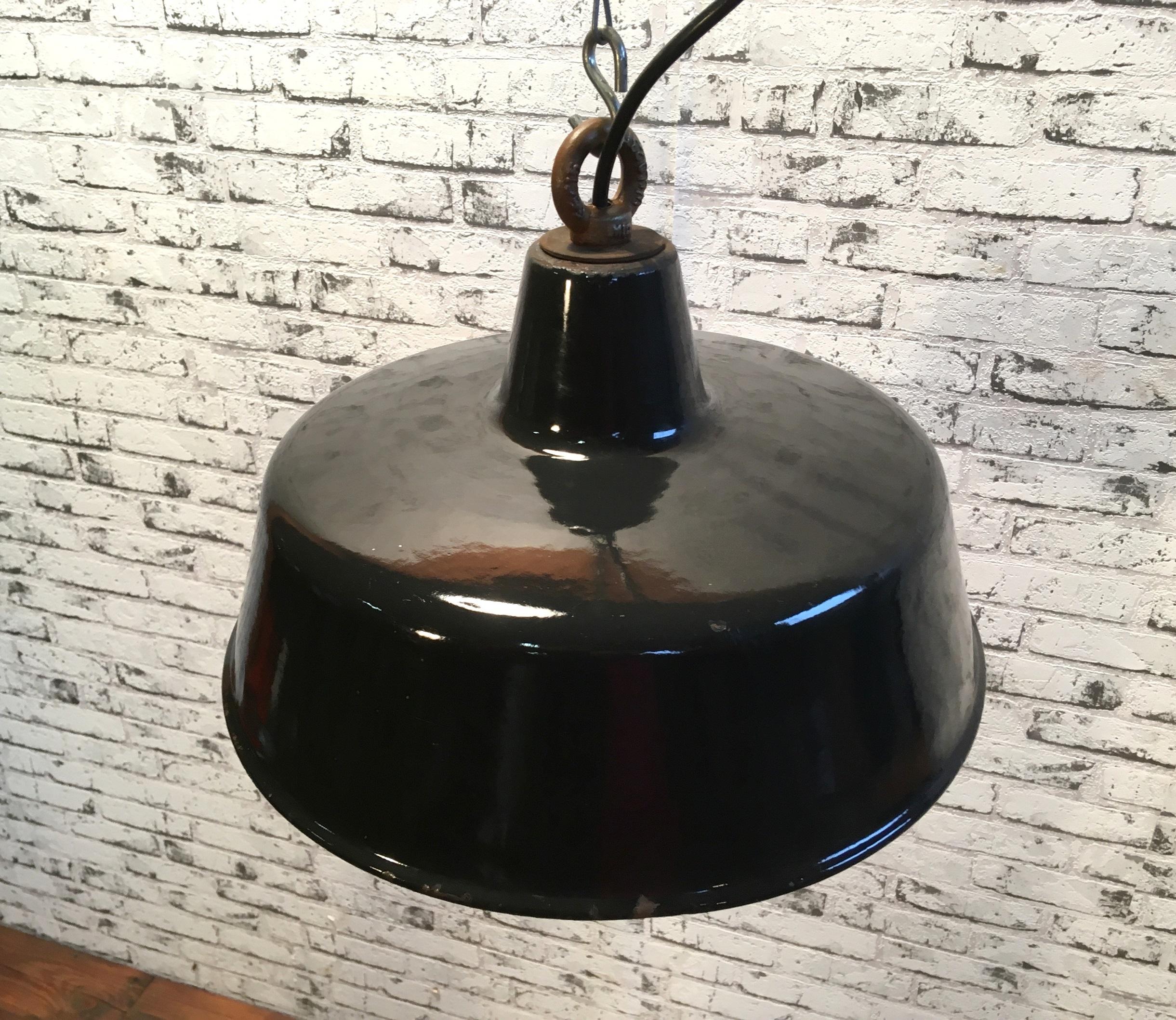 Bauhaus Black Enamel Industrial Pendant Lamp, 1930s