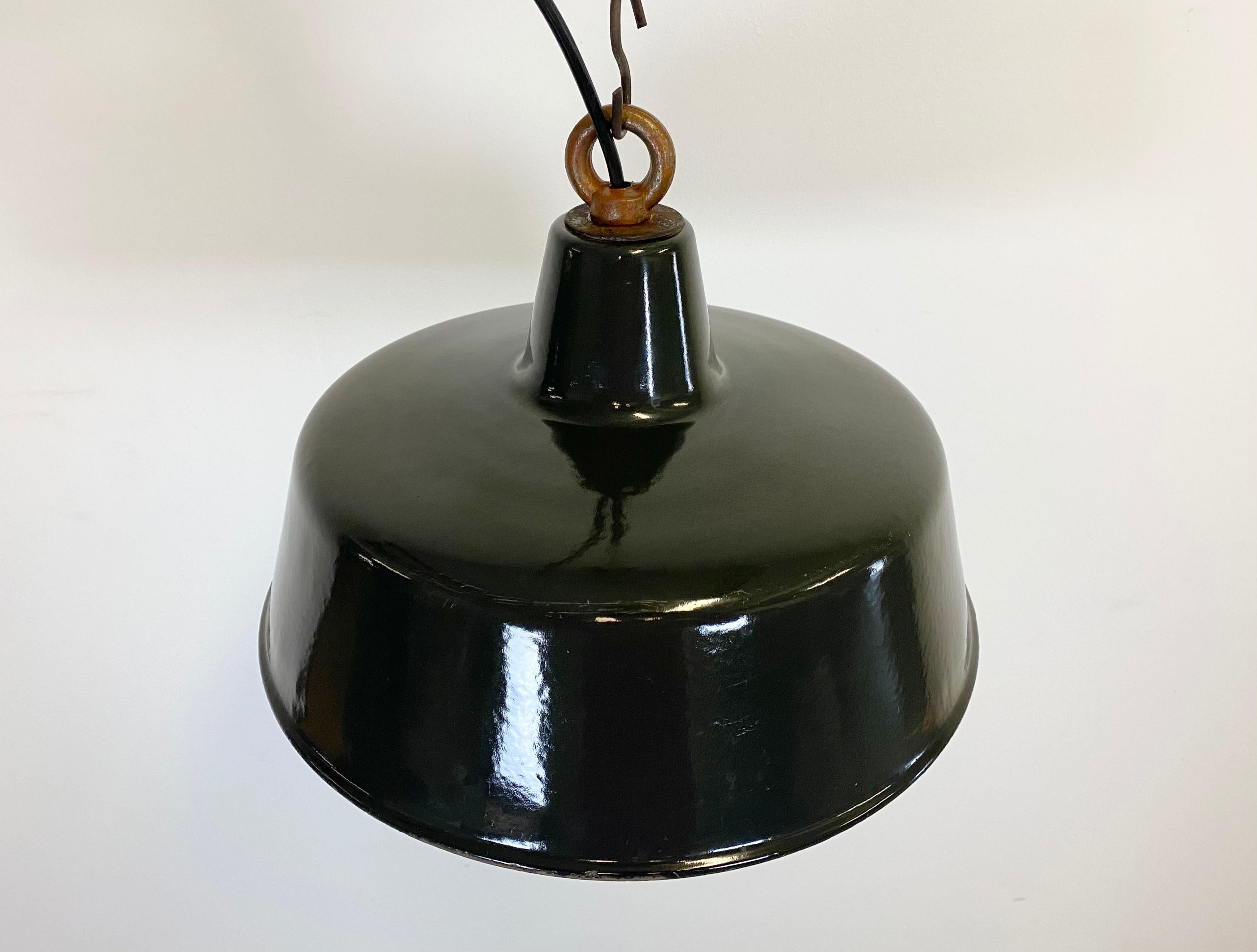 Czech Black Enamel Industrial Pendant Lamp, 1930s