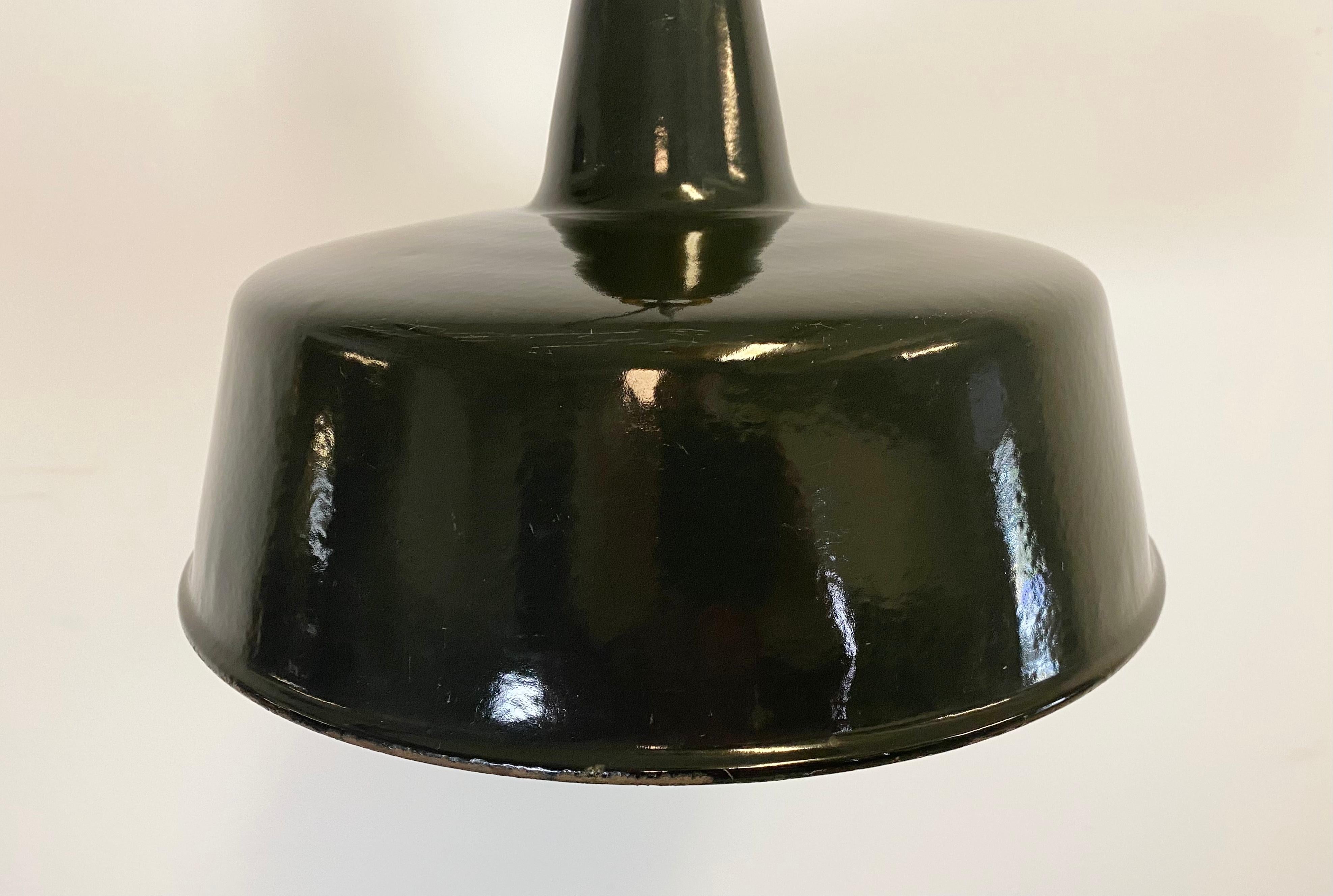 Black Enamel Industrial Pendant Lamp, 1930s In Good Condition In Kojetice, CZ