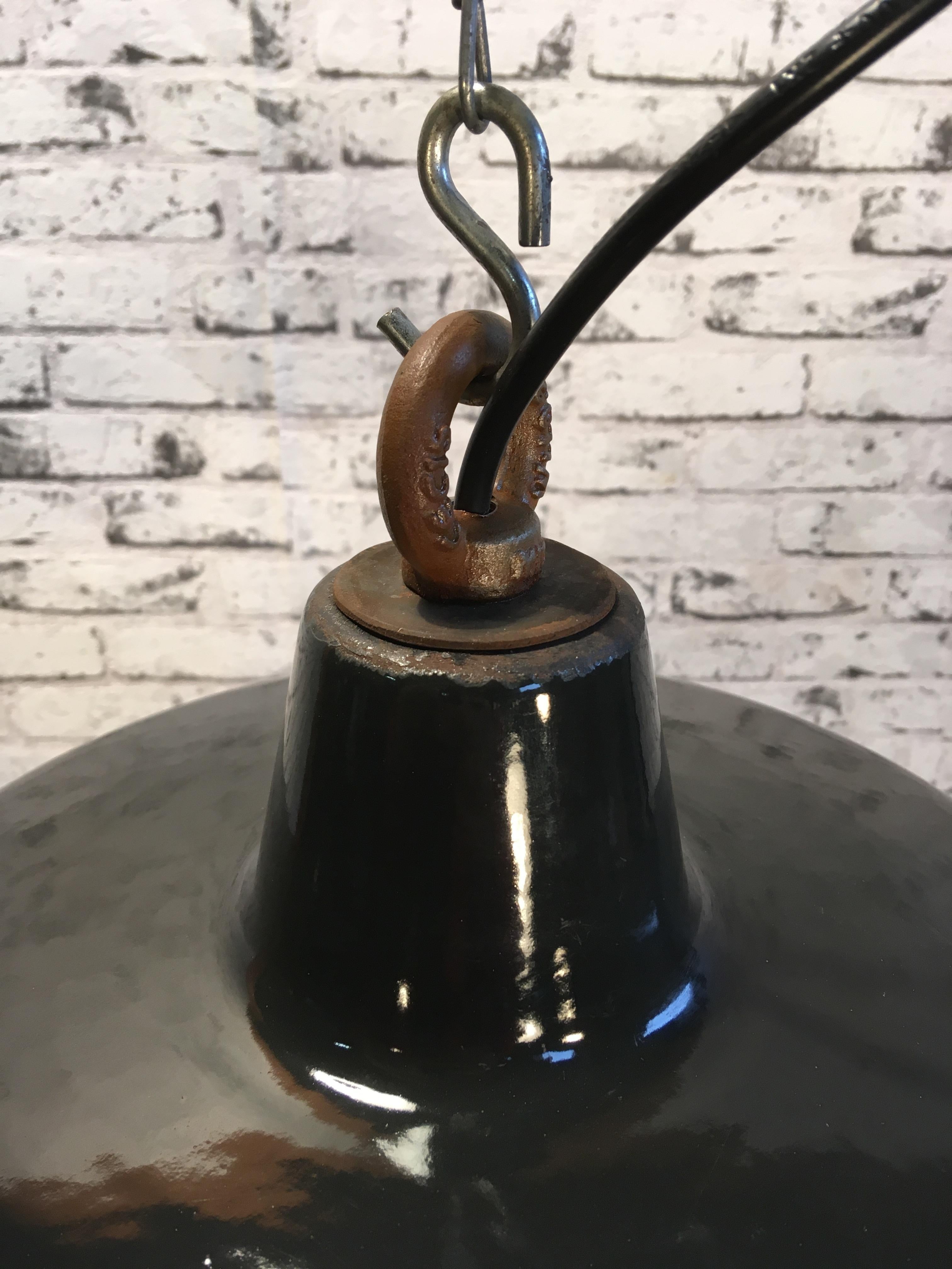 Enameled Black Enamel Industrial Pendant Lamp, 1930s