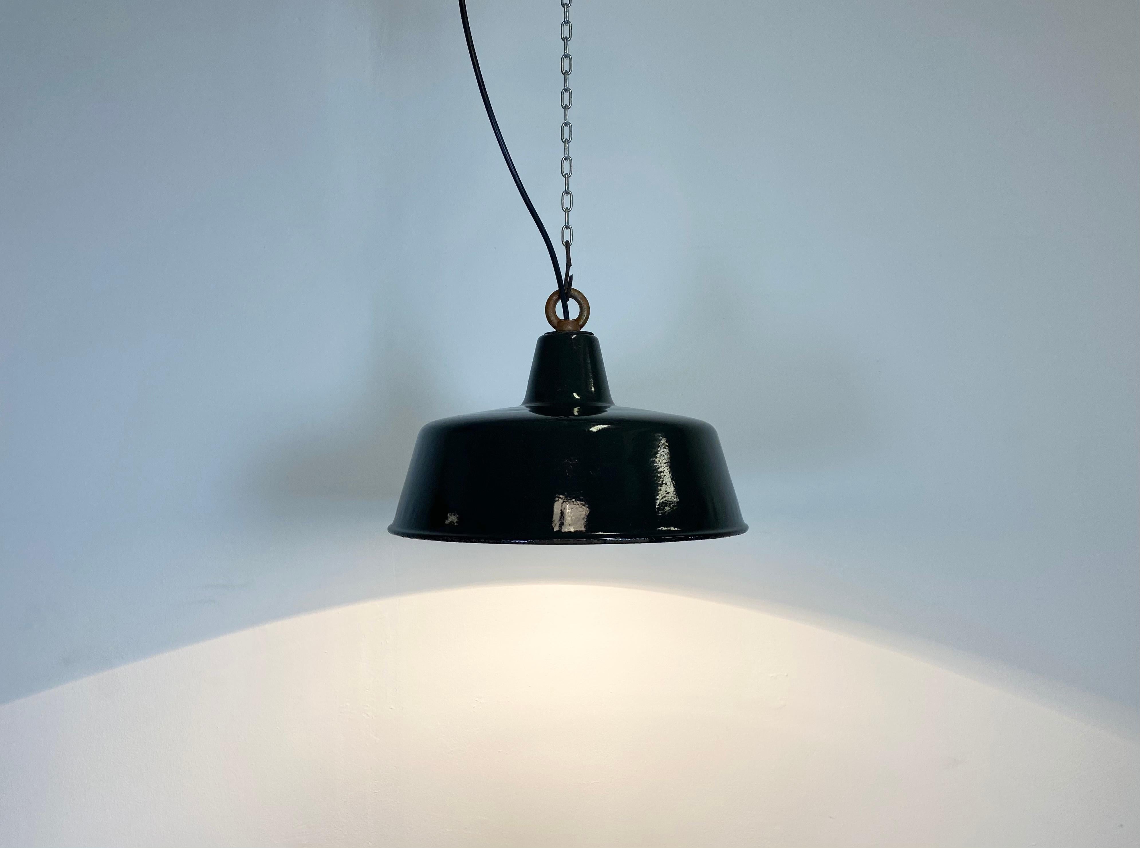 Black Enamel Industrial Pendant Lamp, 1930s 2