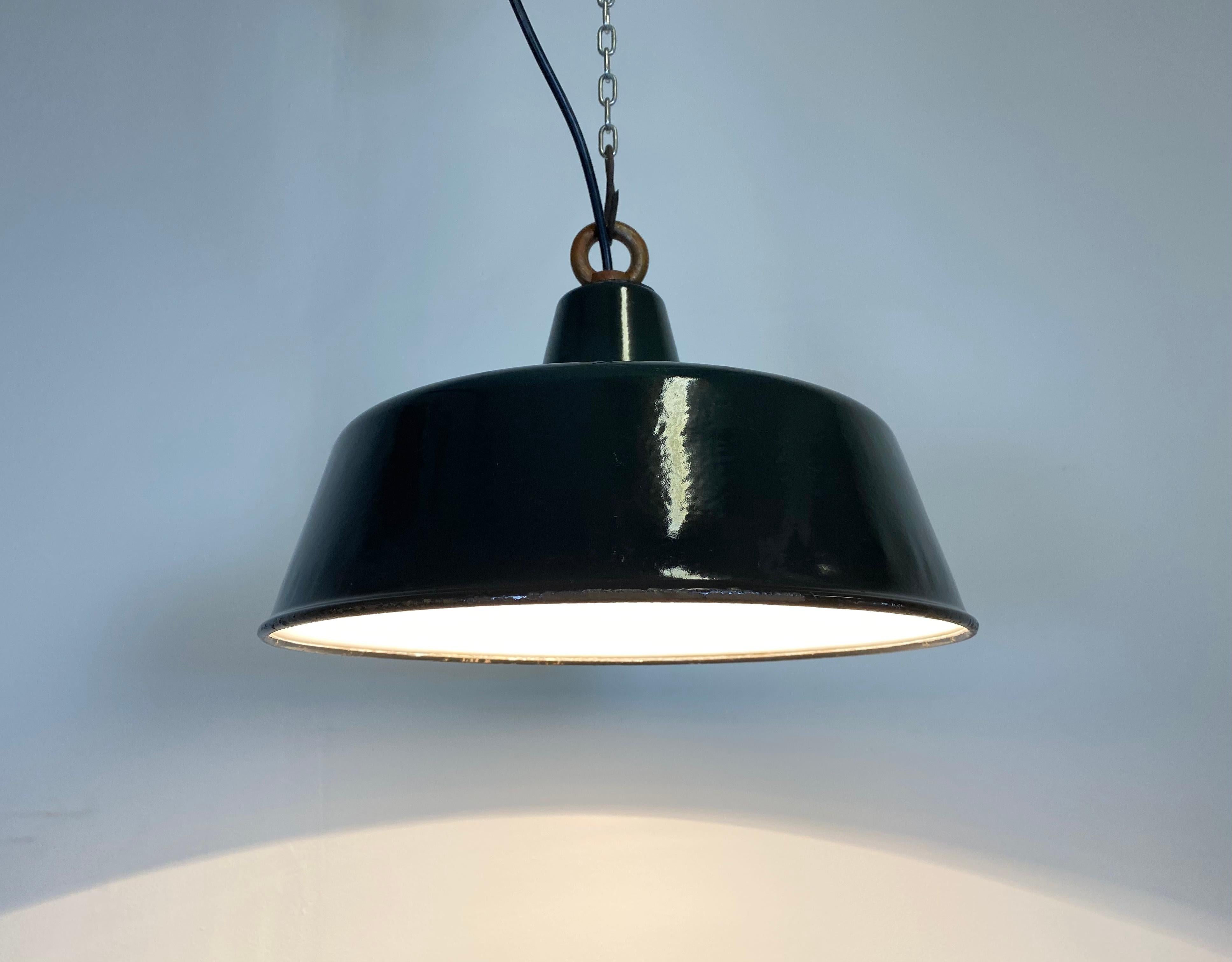 Black Enamel Industrial Pendant Lamp, 1930s 3