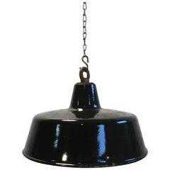 Black Enamel Industrial Pendant Lamp, 1930s