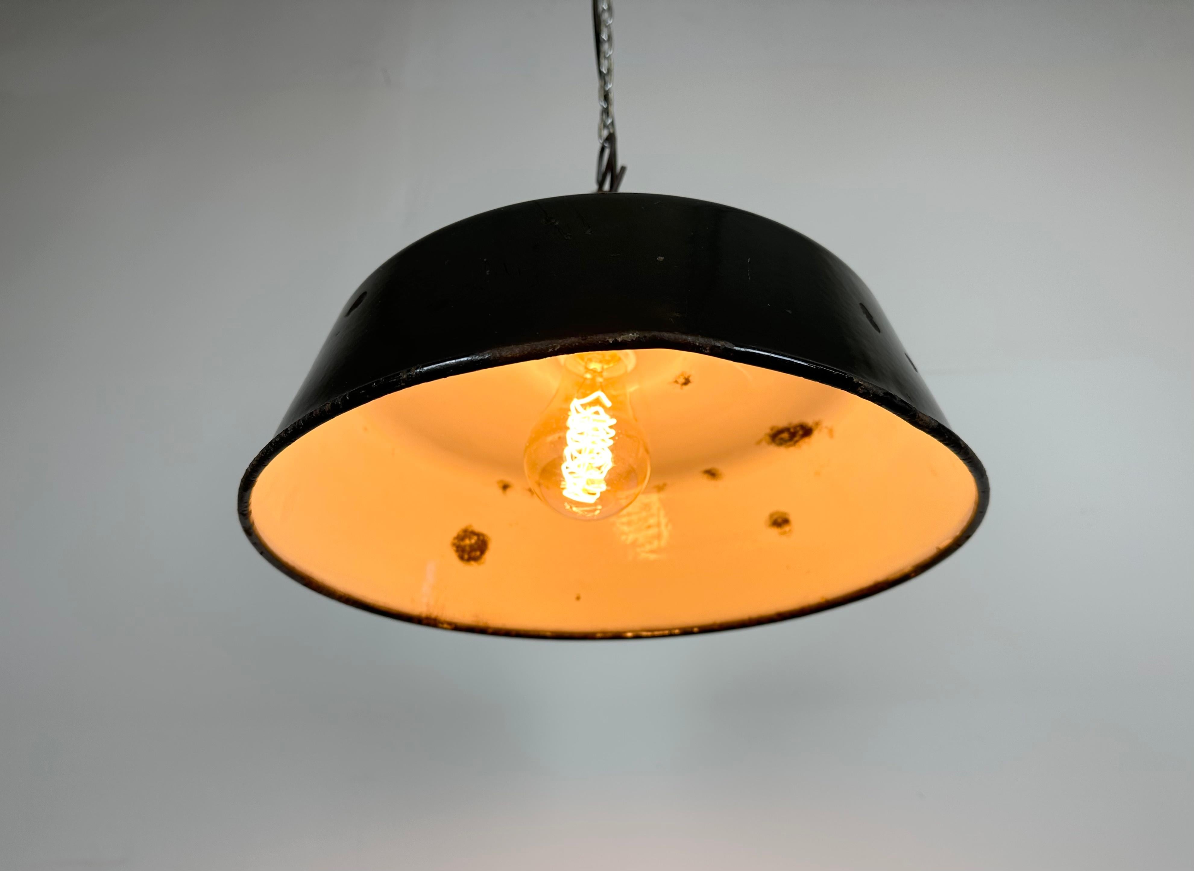 Black Enamel Industrial Pendant Lamp, 1950s 5