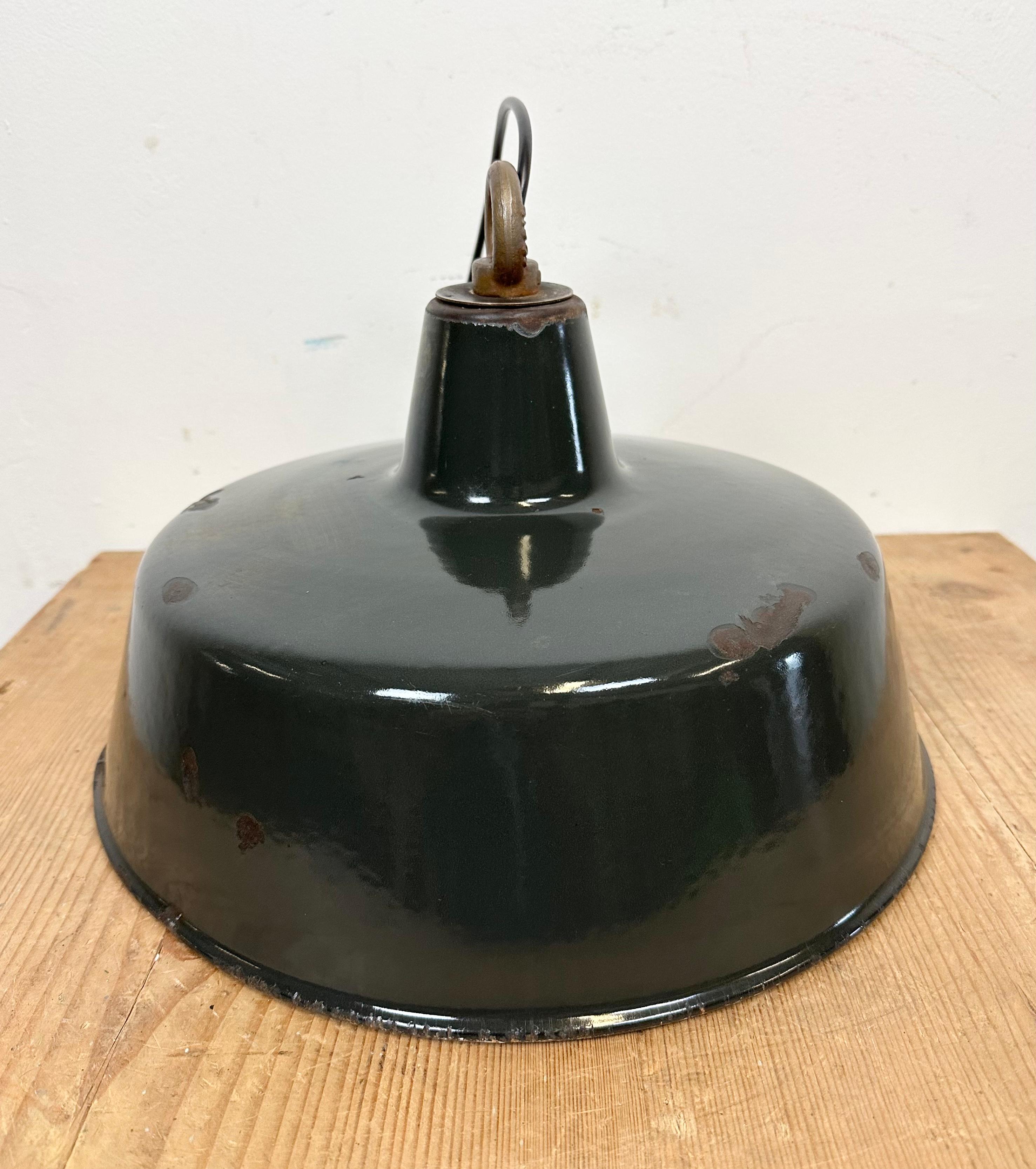 Black Enamel Industrial Pendant Lamp, 1950s 6