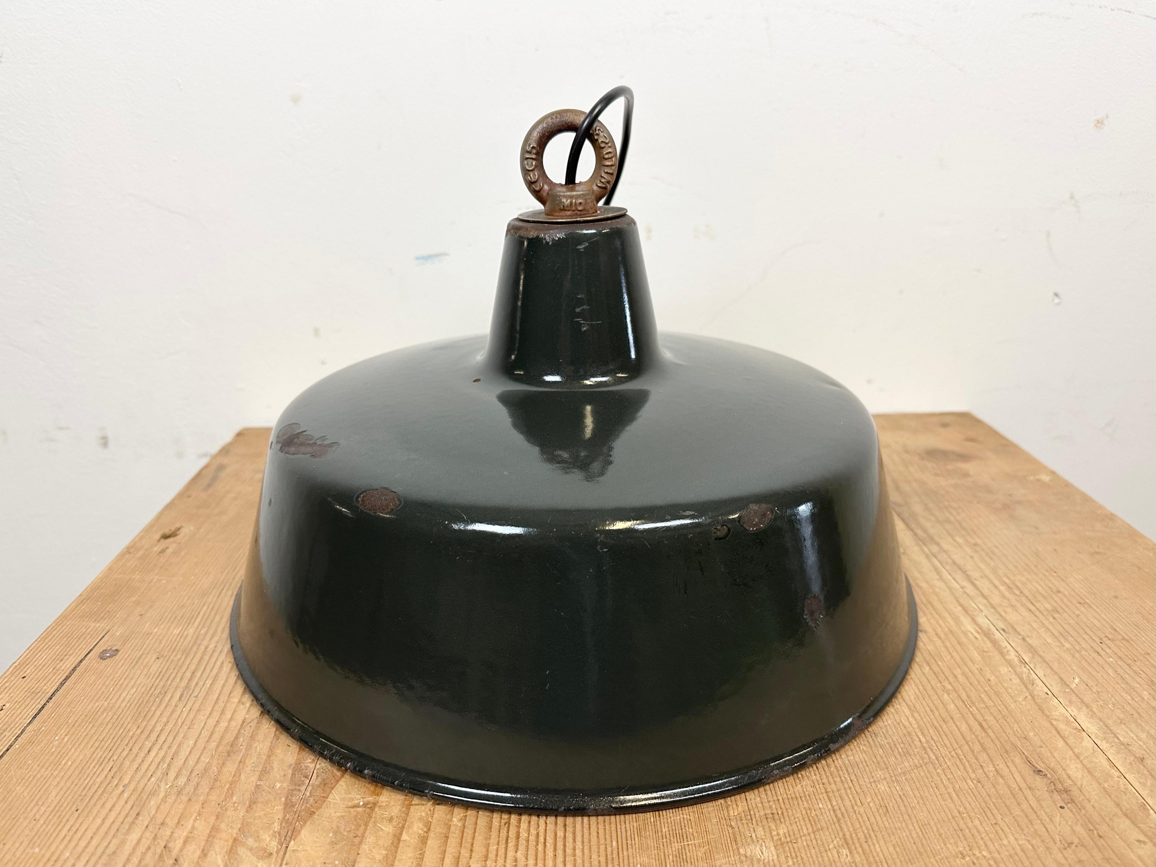 Black Enamel Industrial Pendant Lamp, 1950s 7