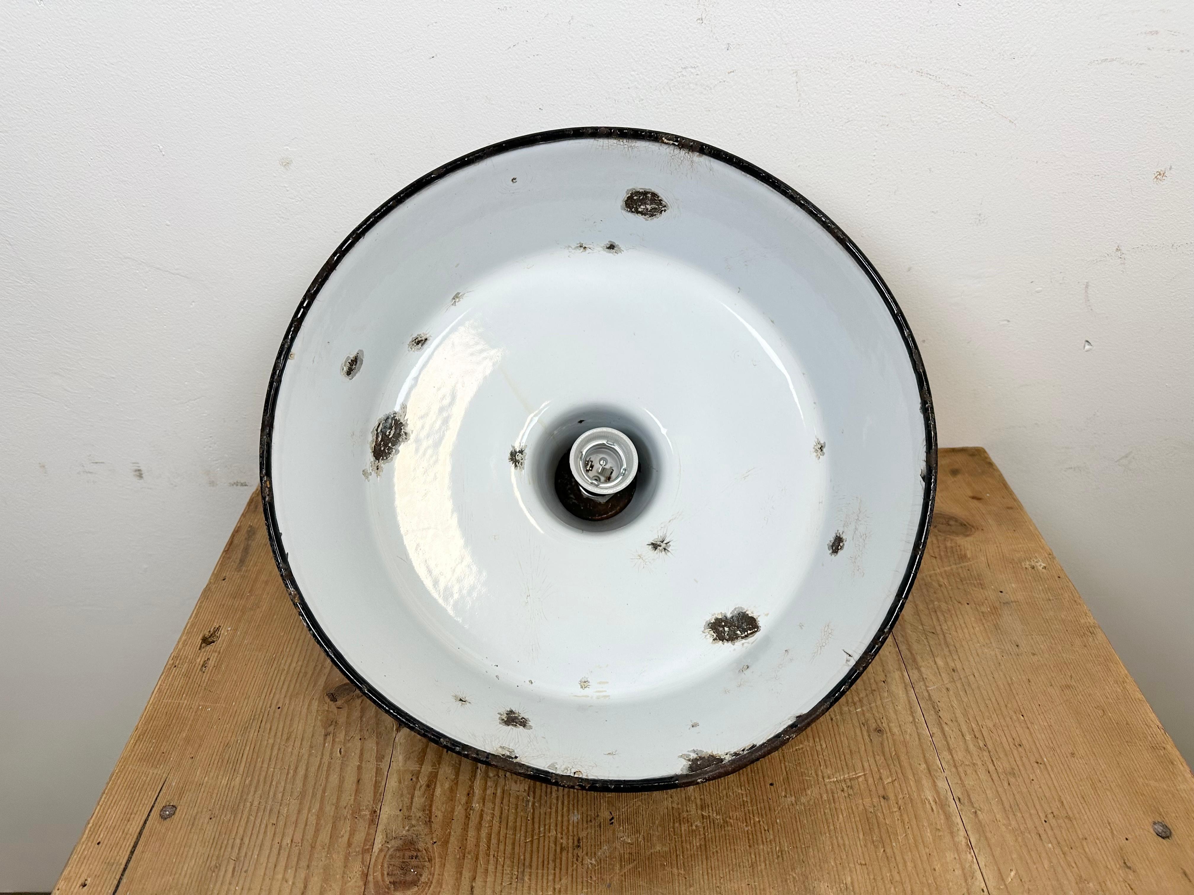 Black Enamel Industrial Pendant Lamp, 1950s 8