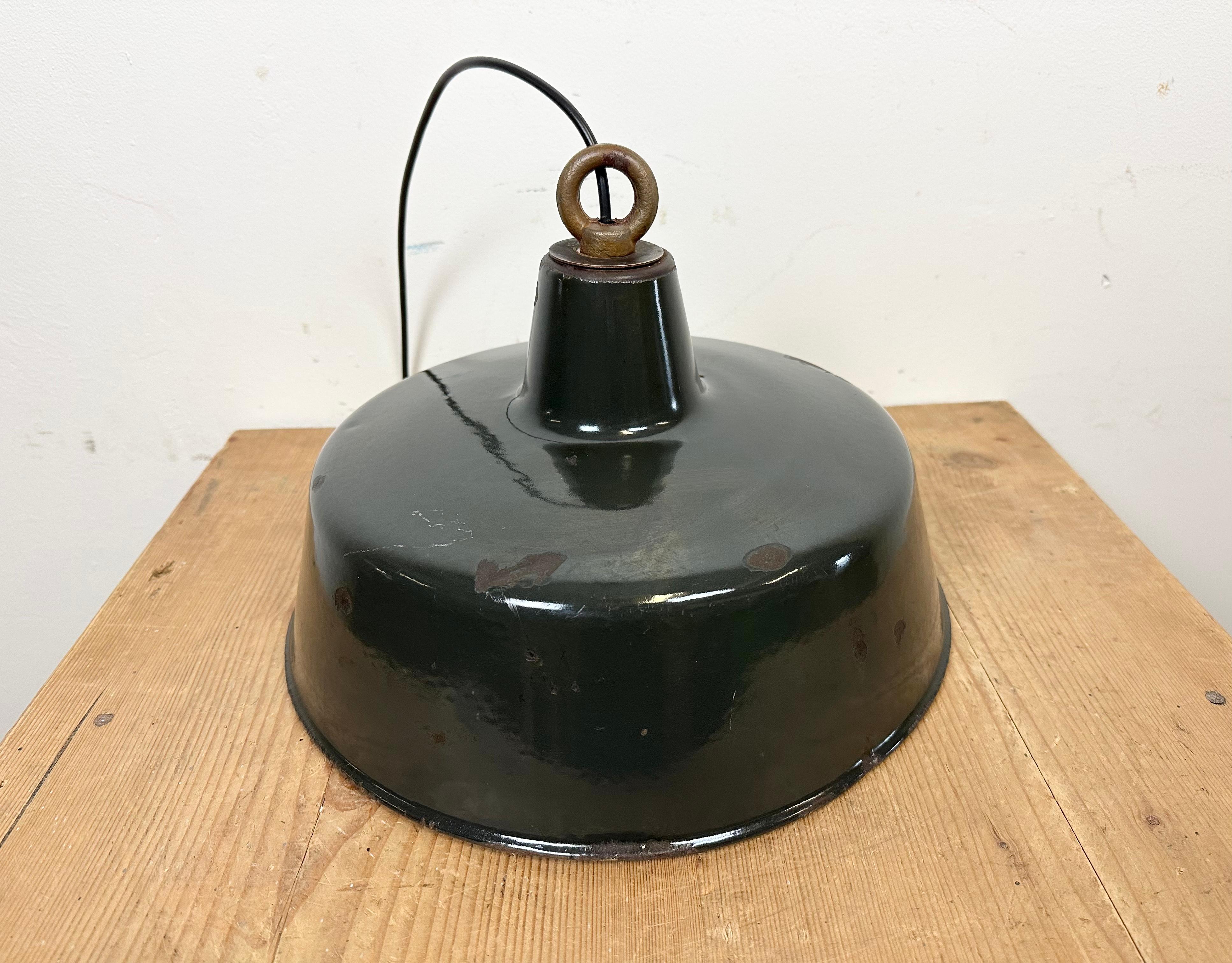 Black Enamel Industrial Pendant Lamp, 1950s 9